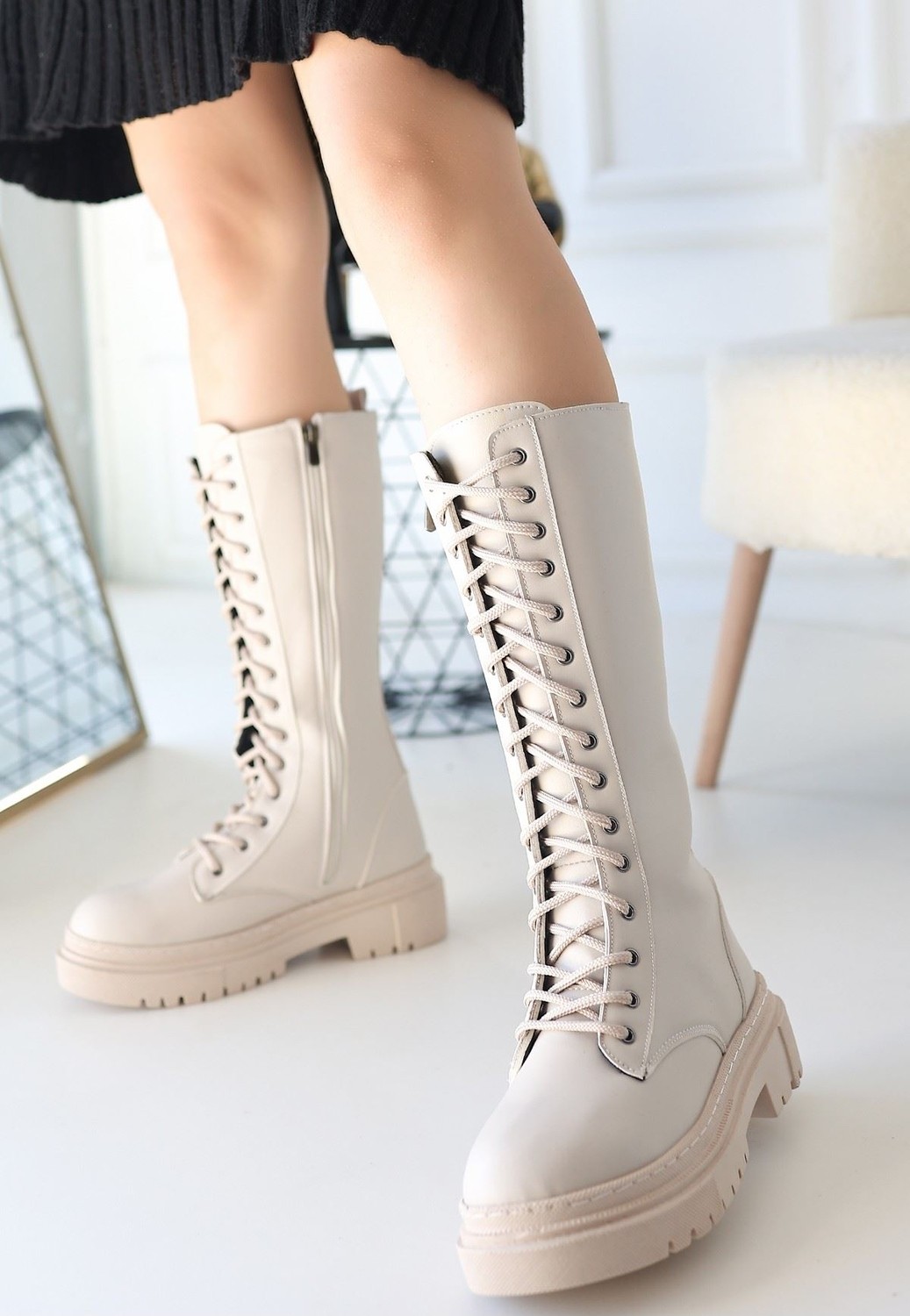 Shoegar Mennd Bej Cilt Bağcıklı Çizme