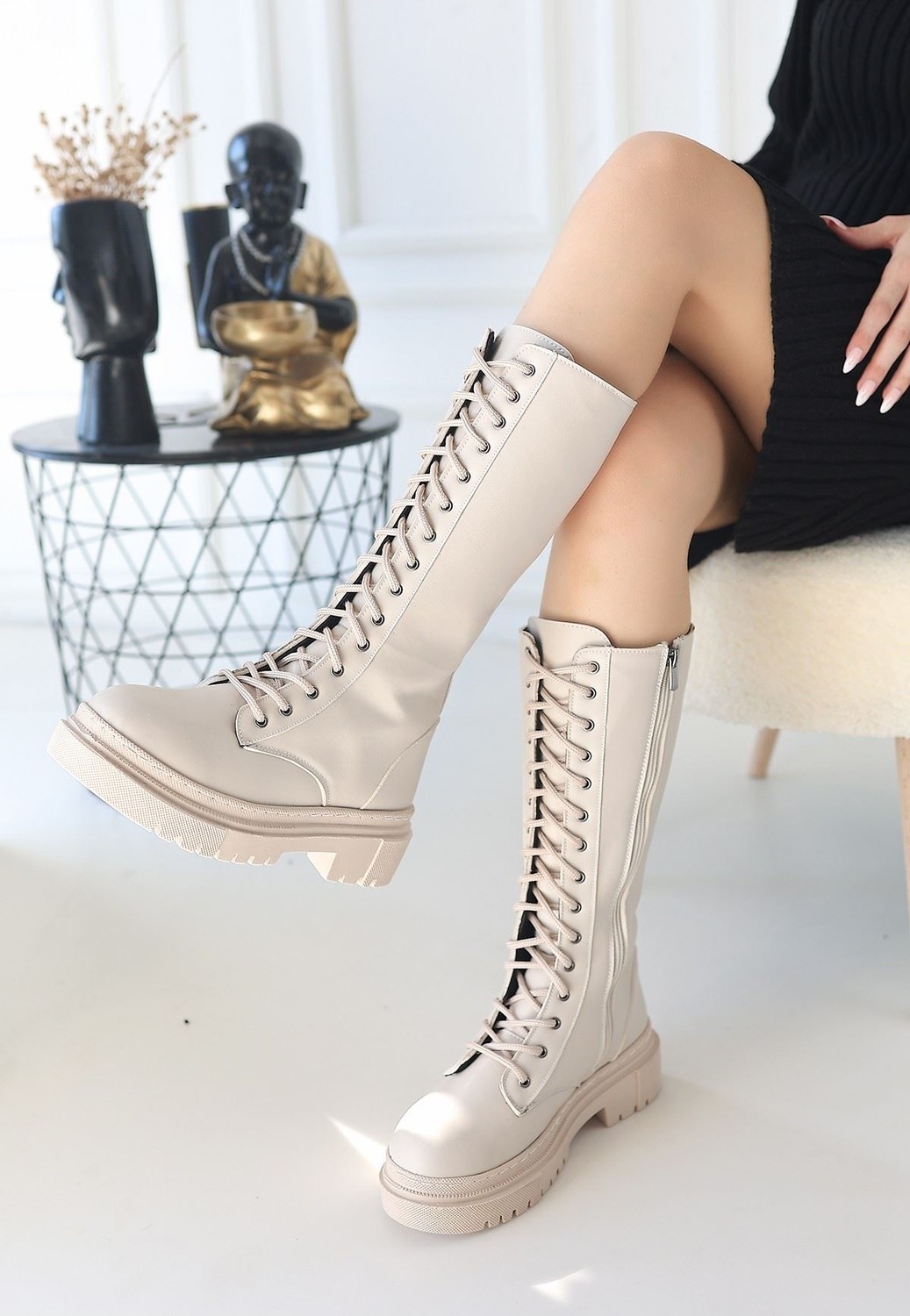Shoegar Mennd Bej Cilt Bağcıklı Çizme görsel 3