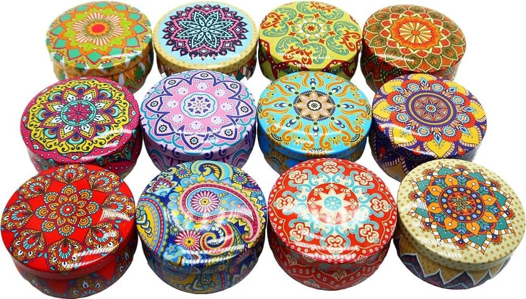 OEM Mandala Desenli Metal Kutuda Orta Boy Kokulu Mum (1 Adet) görsel 4