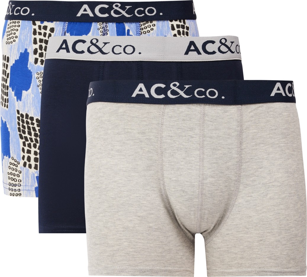 Altınyıldız Classics Erkek Premium Pamuklu Lacivert-gri Esnek Desenli 3'lü Boxer Paketi (Damat Bohçası) Çeyiz Seti