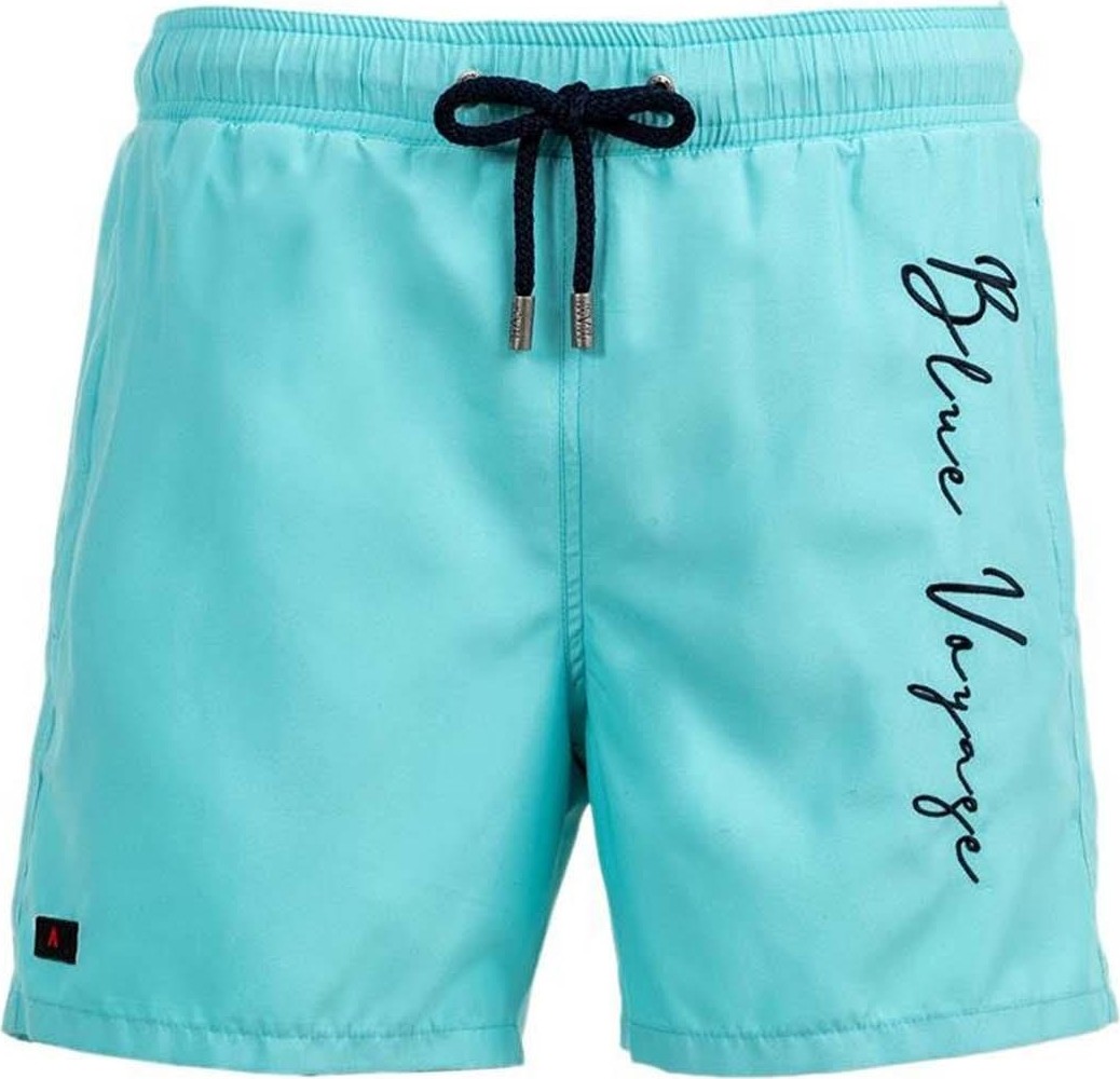 Miami Beach Saks Mavi Su Itici Özellikli Blue Voyage Nakışlı Erkek Plaj Deniz Şort Mayo - 303-SAKS