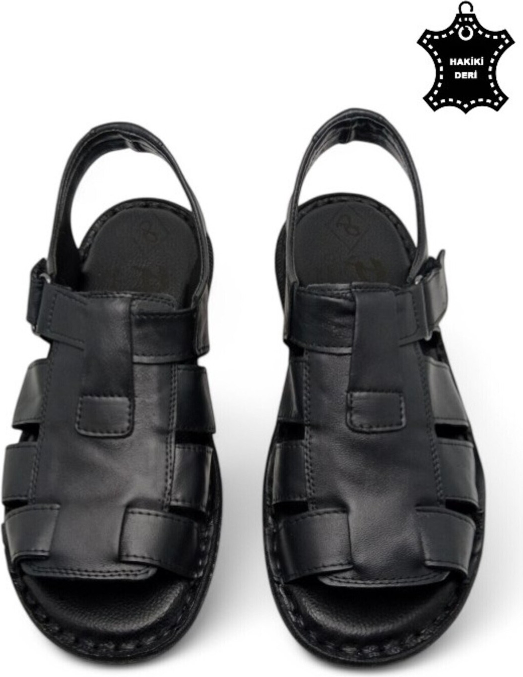 Magic Shoes Siyah Hakiki Deri Ortopedik Erkek Sandalet Cırtlı Bağlama ile Günlük Rahatlık Sunar görsel 2
