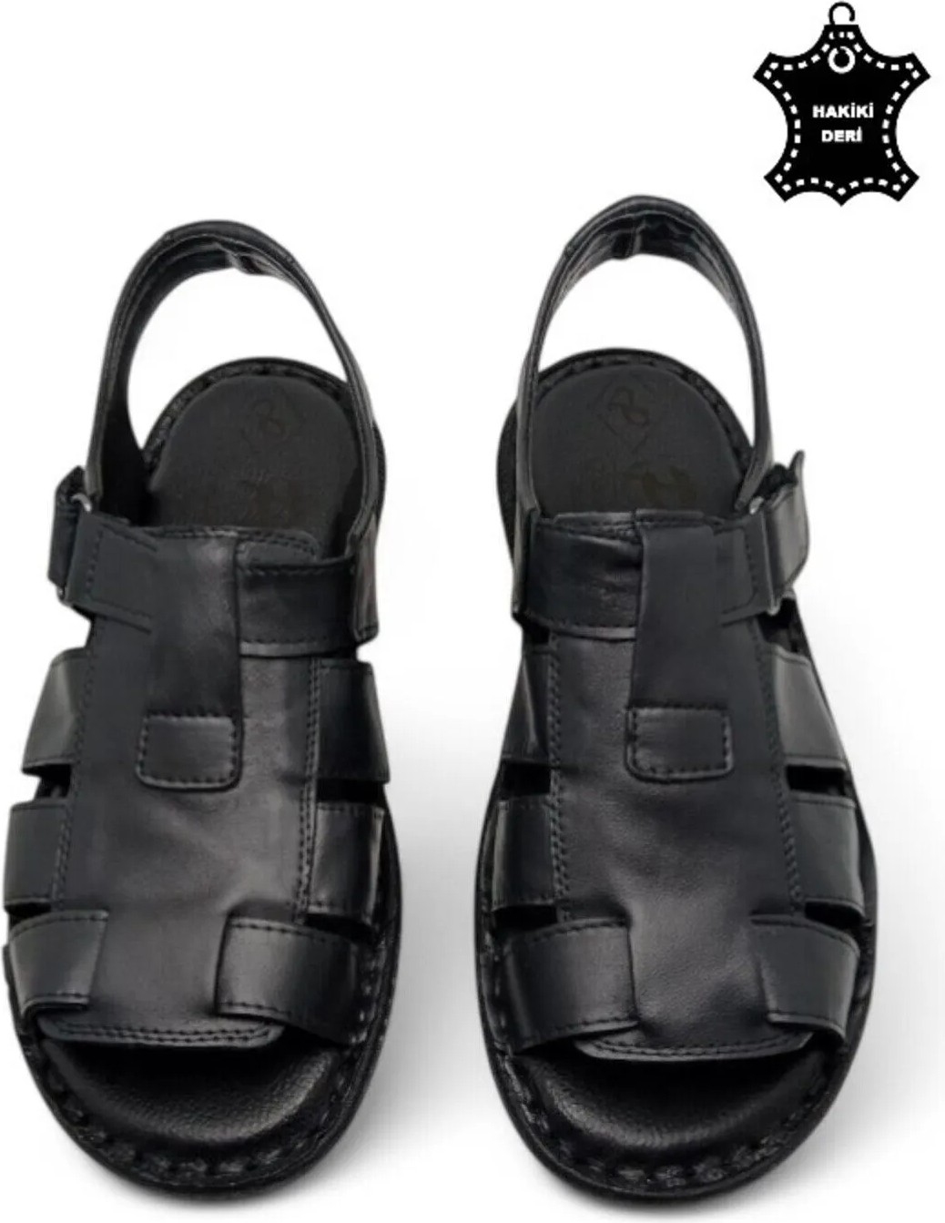 Magic Shoes Siyah Hakiki Deri Ortopedik Erkek Sandalet Cırtlı Bağlama ile Günlük Rahatlık Sunar görsel 8