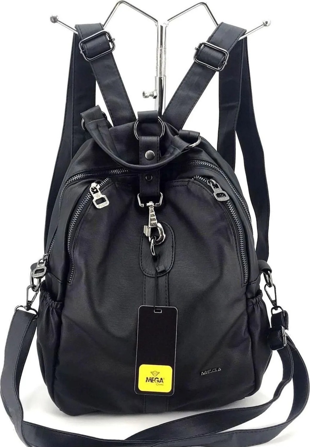Mega Çanta Pera Bag Siyah Sırt ve Omuz Çantası TM1370 Şık Görünüm Suni Deri Büyük Boy Kadınlar İçin Düz Desen görsel 3