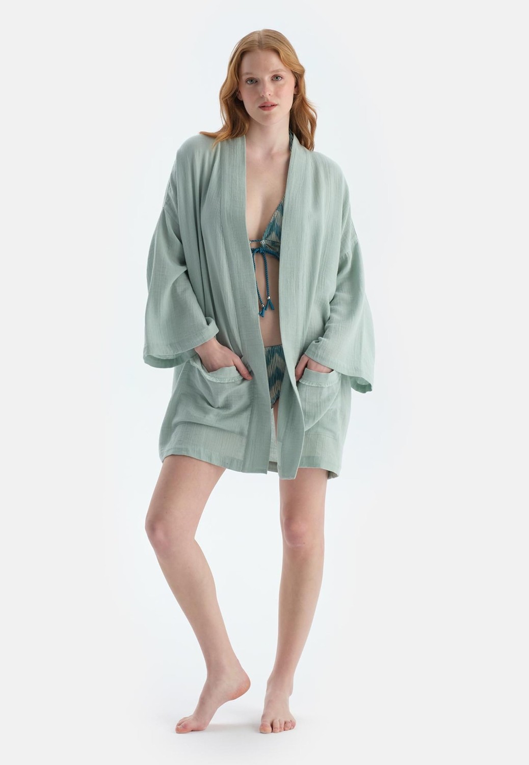 Die Grup Dagi Kadın Kimono, Örme, Mint Yeşili, Lxl, 385