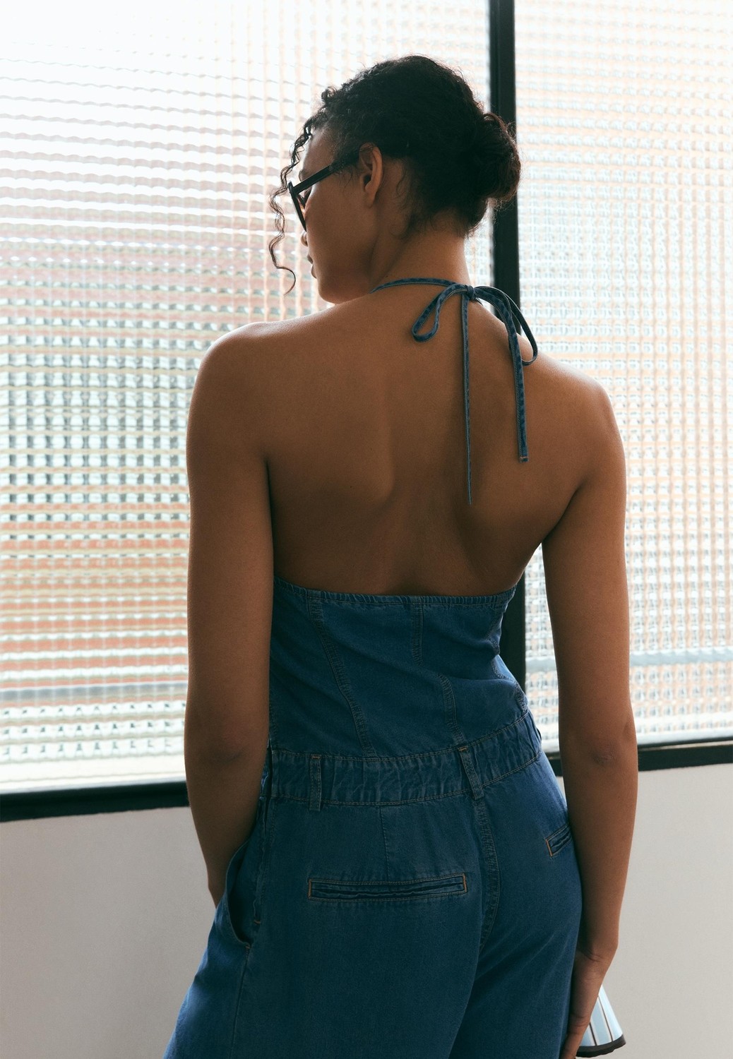 Allbucks Stradivarious, Fularlı Halter Denim Tulum ABSTR00040 görsel 5