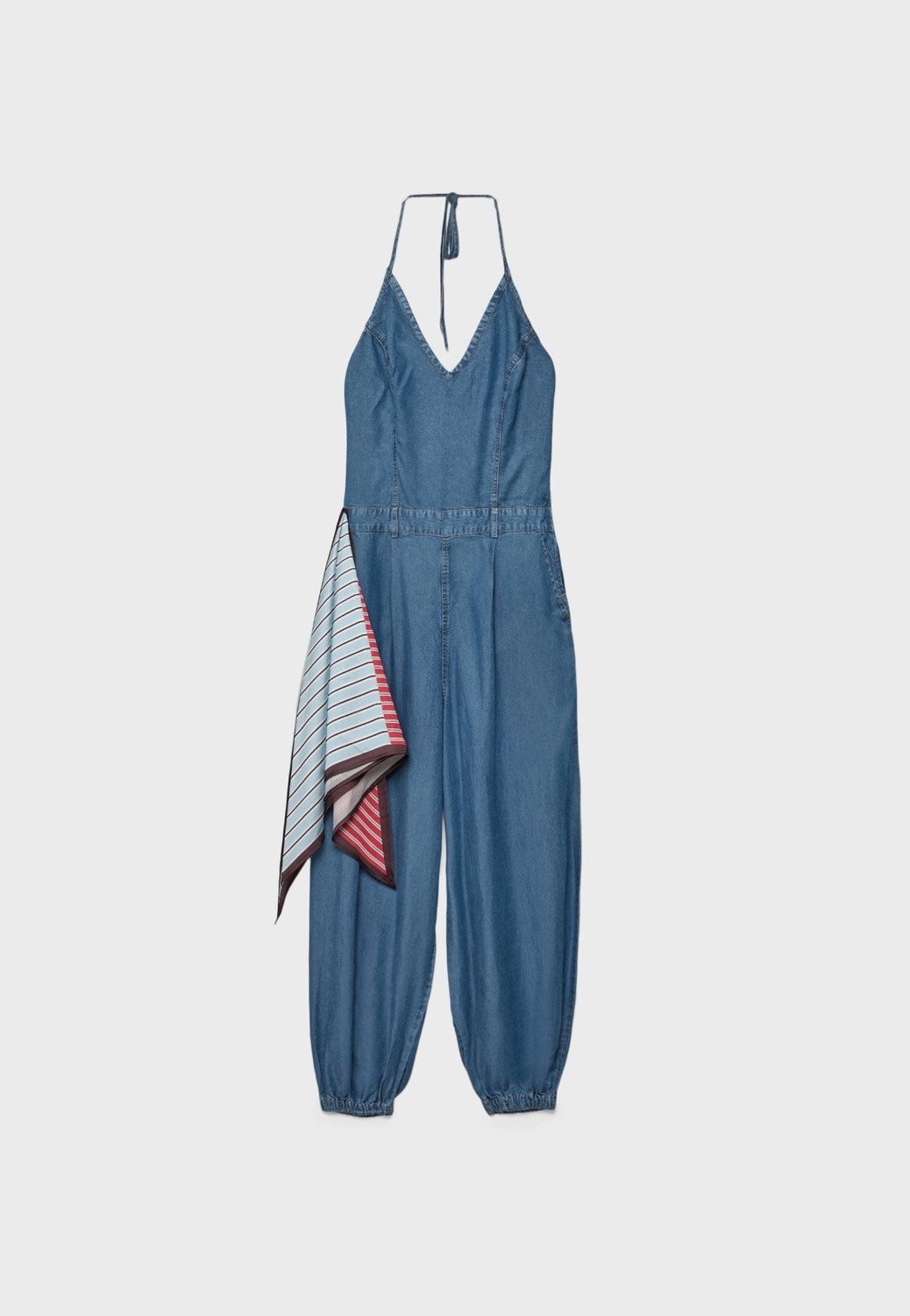 Allbucks Stradivarious, Fularlı Halter Denim Tulum ABSTR00040 görsel 8