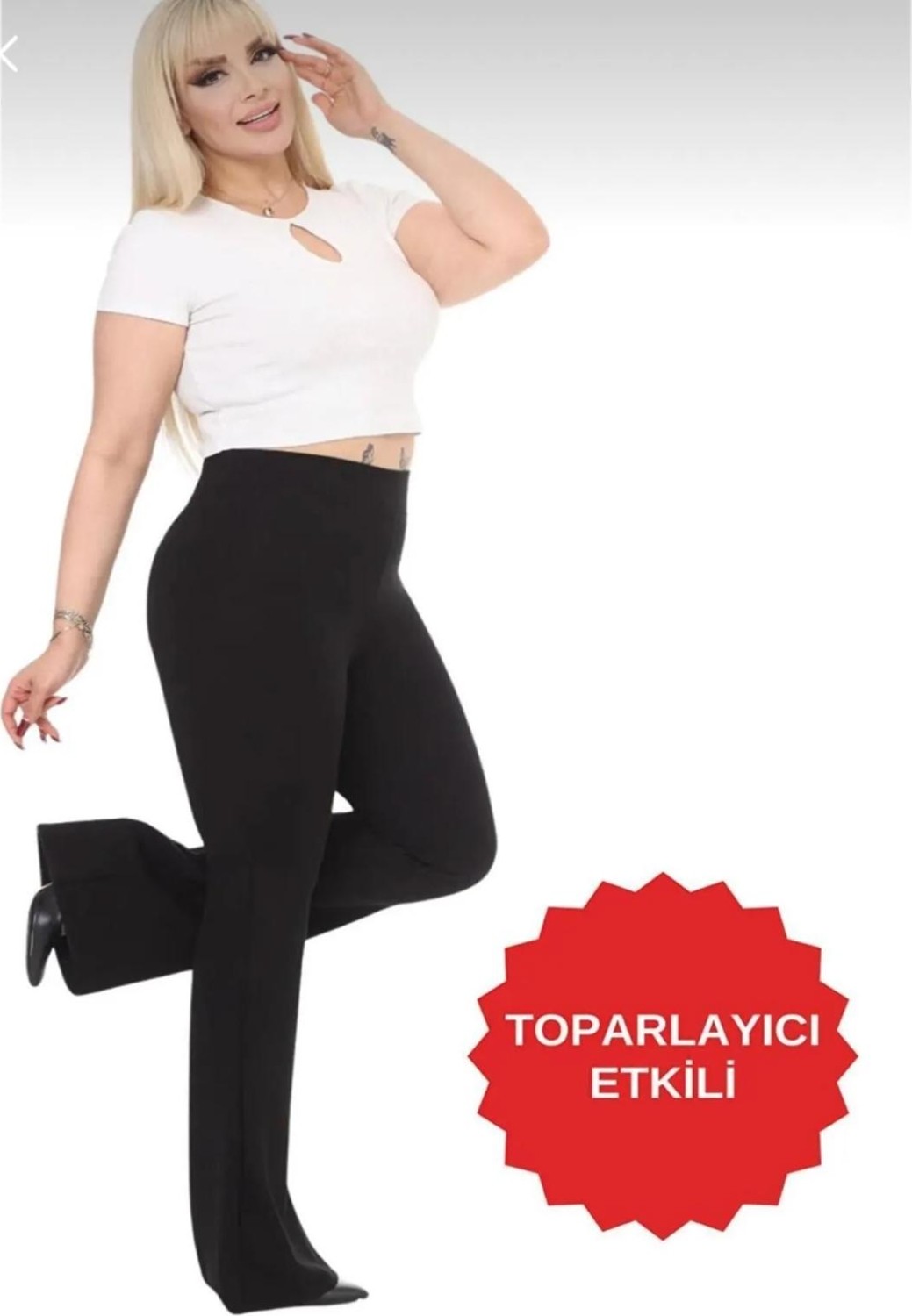 Sosyete Awm Siyah Büyük Beden Ispanyol Paça Çelik Örme Kumaş Toparlayıcı Tayt Pantolon görsel 2