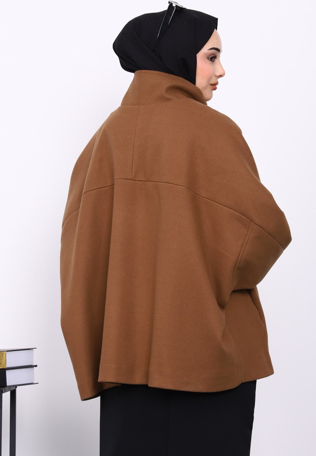 İmaj Butik Kahverengi Cepli Oversize Kaşe Kaban görsel 8
