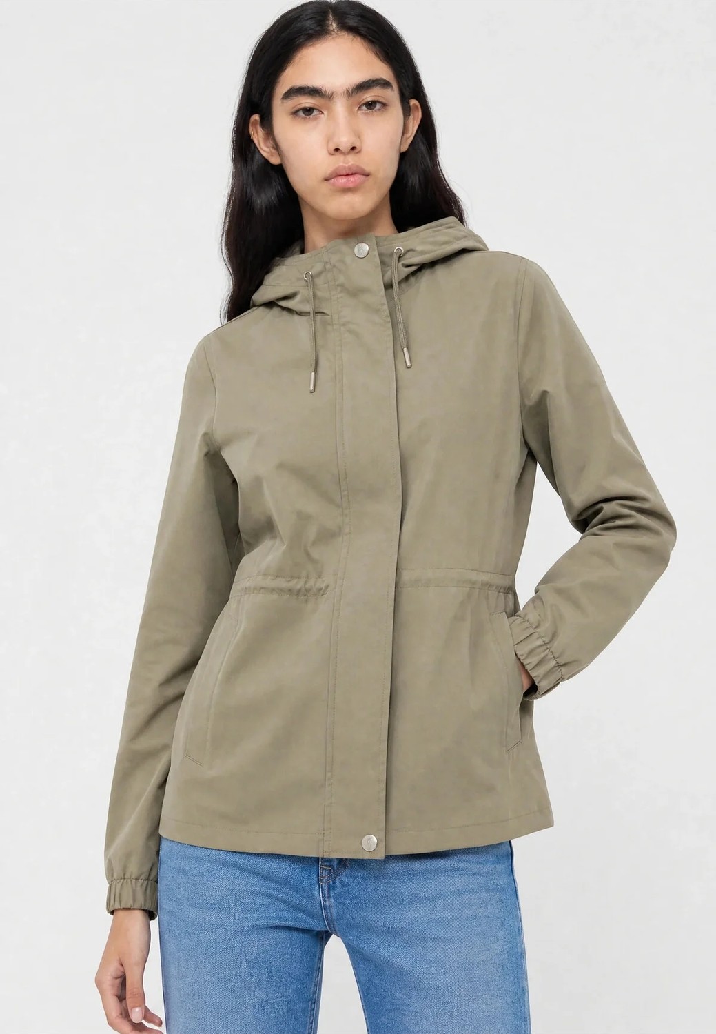 Only Kadın Parka Kapüşonlu Belden Büzgülü Fermuarlı Çıtçıt Kapamalı Yan Cepli Mevsimlik Rahat Parka 15371412