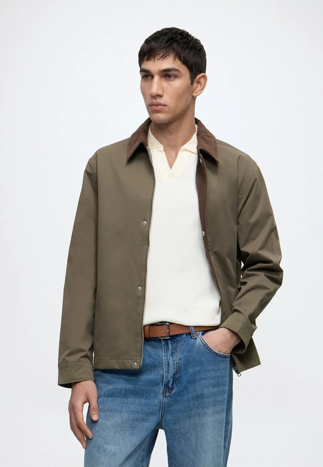 Jack & Jones Erkek Ceket Mont Mevsimlik Kadife Yaka Cepli Dokuma Regular Fit Gizli Pat Günlük Baharlık Coach 12299081 görsel 2