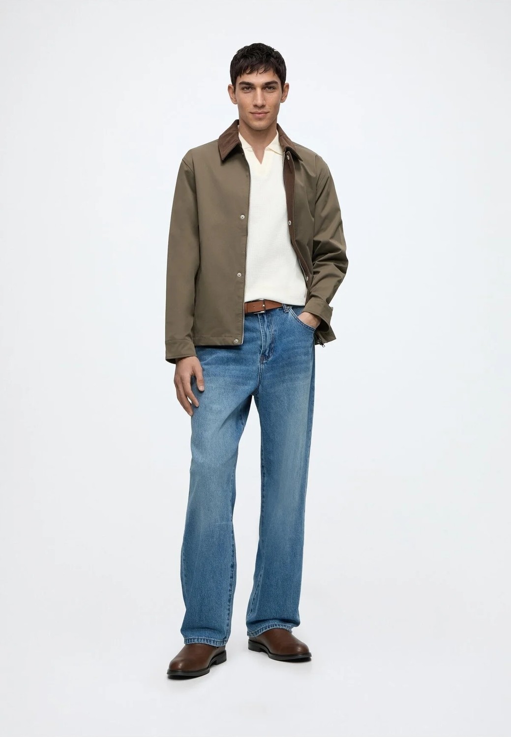 Jack & Jones Erkek Ceket Mont Mevsimlik Kadife Yaka Cepli Dokuma Regular Fit Gizli Pat Günlük Baharlık Coach 12299081 görsel 3
