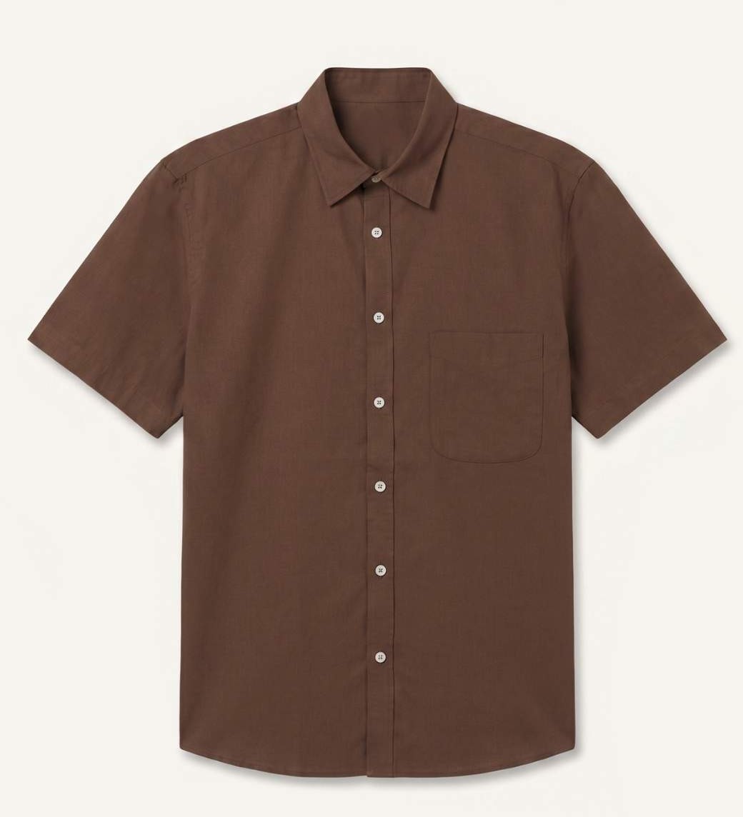 DeFacto %100 Pamuk Regular Fit Polo Yaka Kısa Kollu Kahverengi Gömlek D7551AX26SP