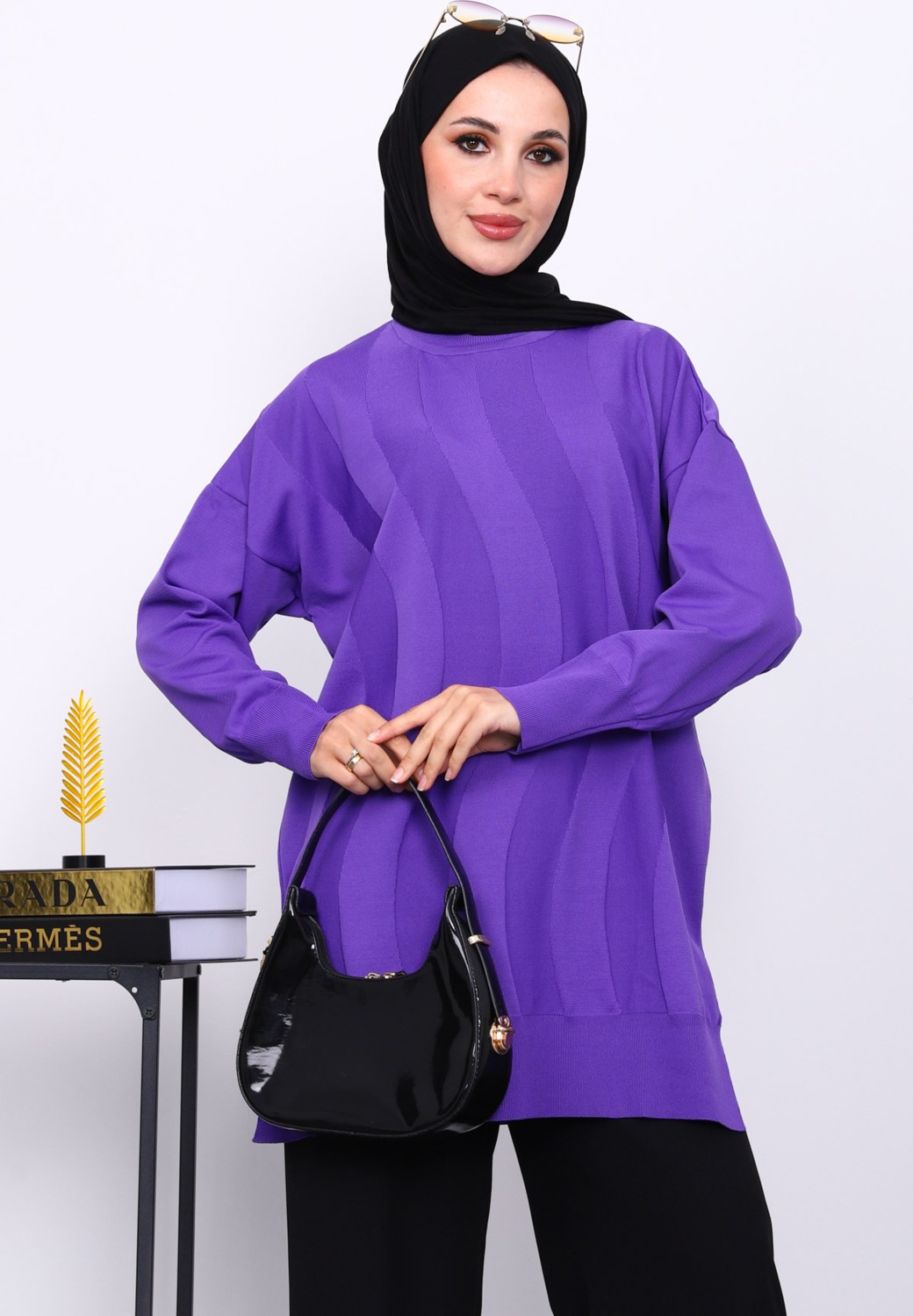 İmaj Butik Siyah Bisiklet Yaka Soğuk İplik Triko Tunik
