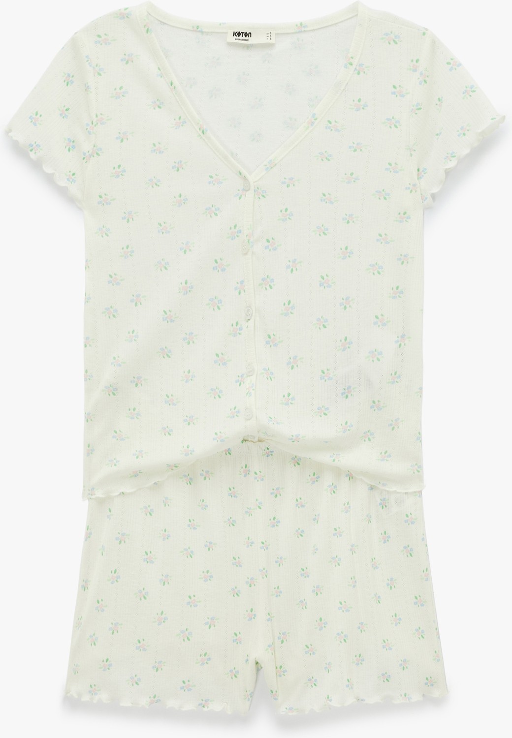 Koton Düğmeli V Yaka Kısa Kollu Desenli Şortlu Pijama Takımı