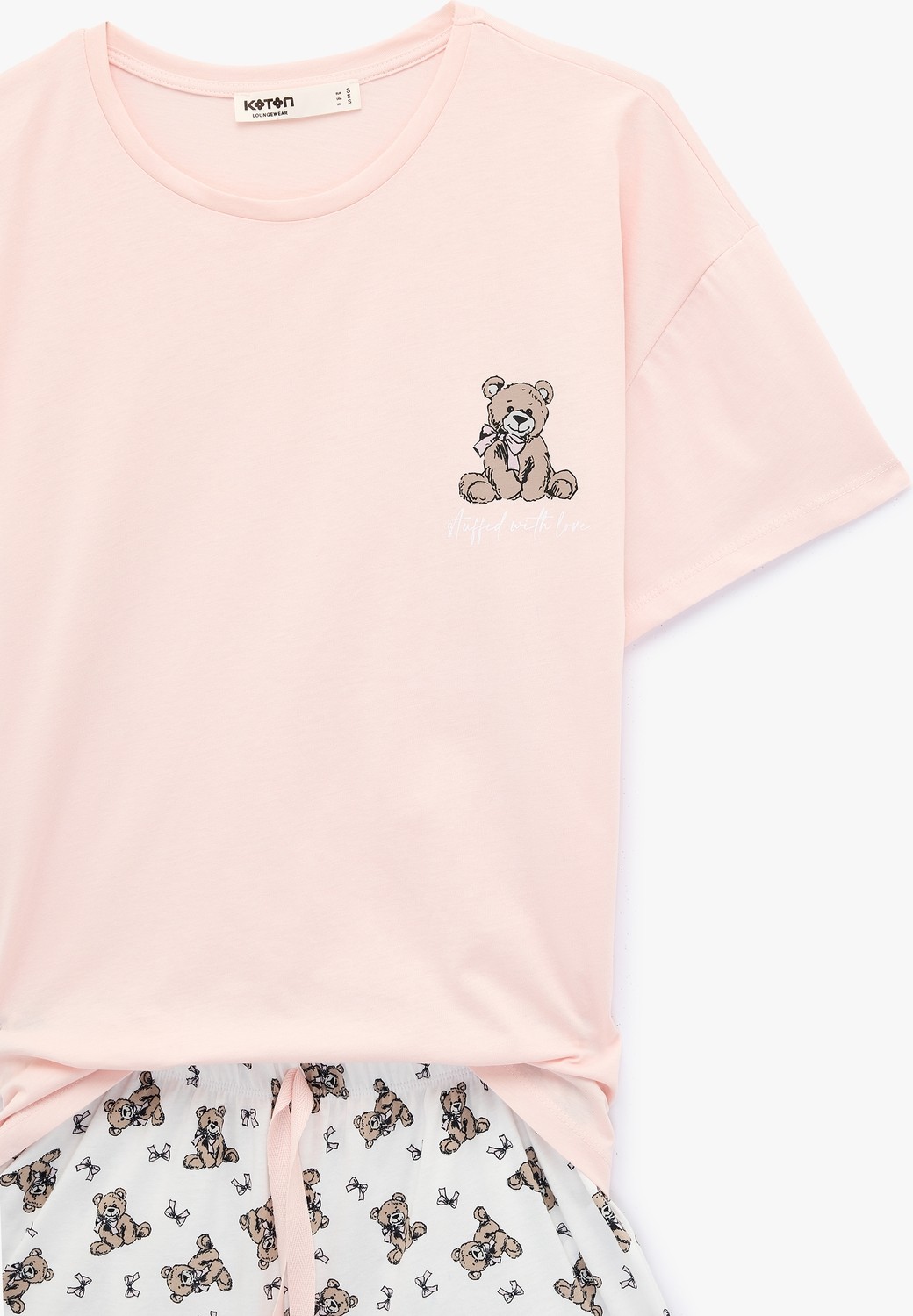 Koton Pamuklu Bisiklet Yaka Kısa Kollu Rahat Kesim Baskılı Pijama Takımı görsel 6