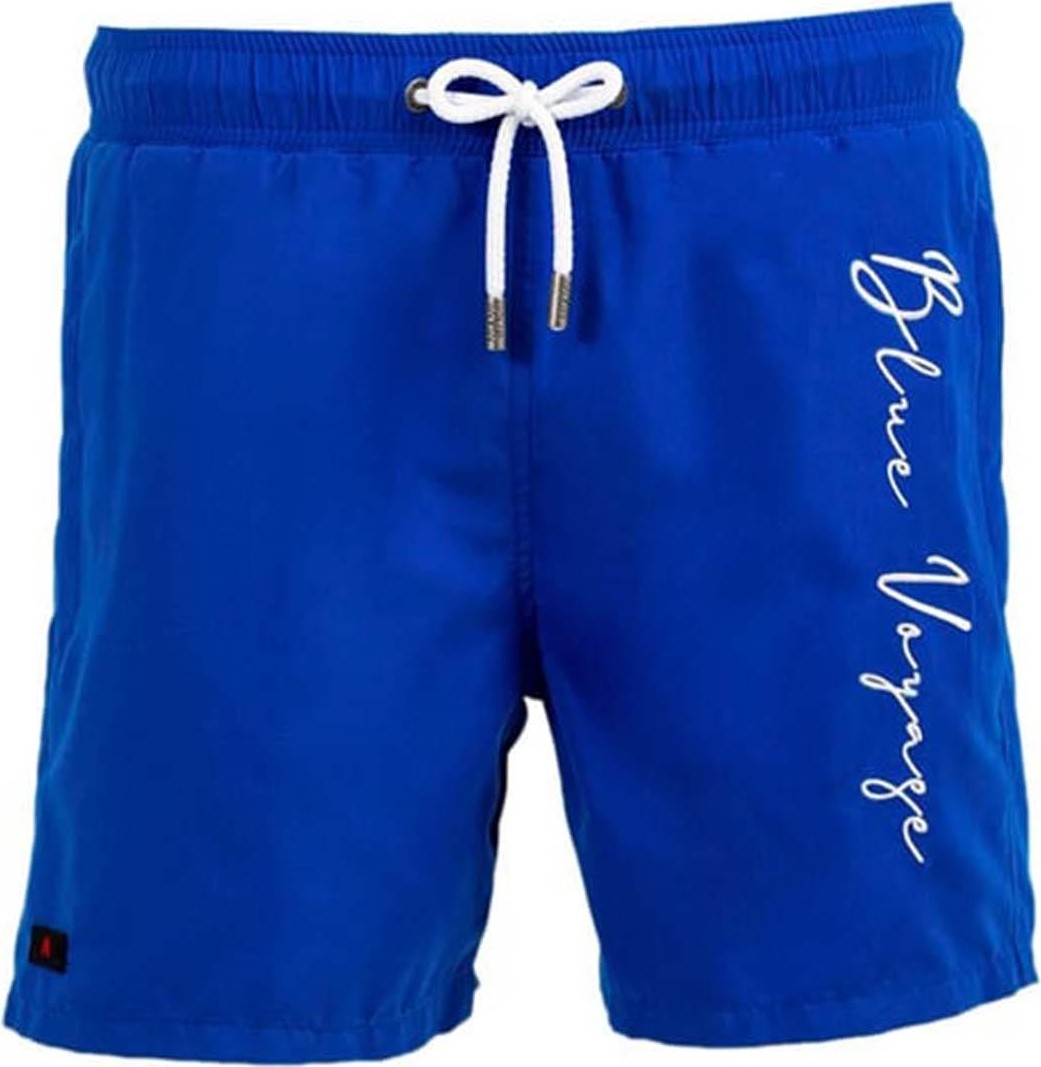 Miami Beach Saks Mavi Su Itici Özellikli Blue Voyage Nakışlı Erkek Plaj Deniz Şort Mayo - 303-SAKS