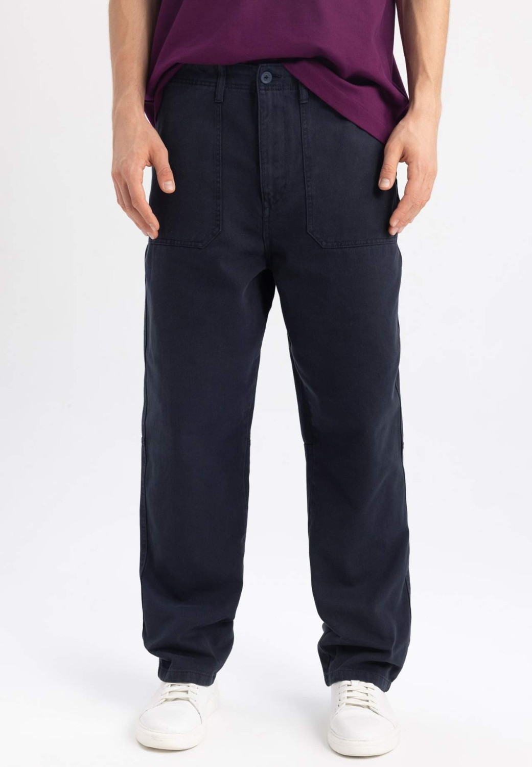 DeFacto Gabardin Pantolon Baggy Fit Bol Rahat Kesim Cepli Düz Paça B4762AX24SP görsel 4