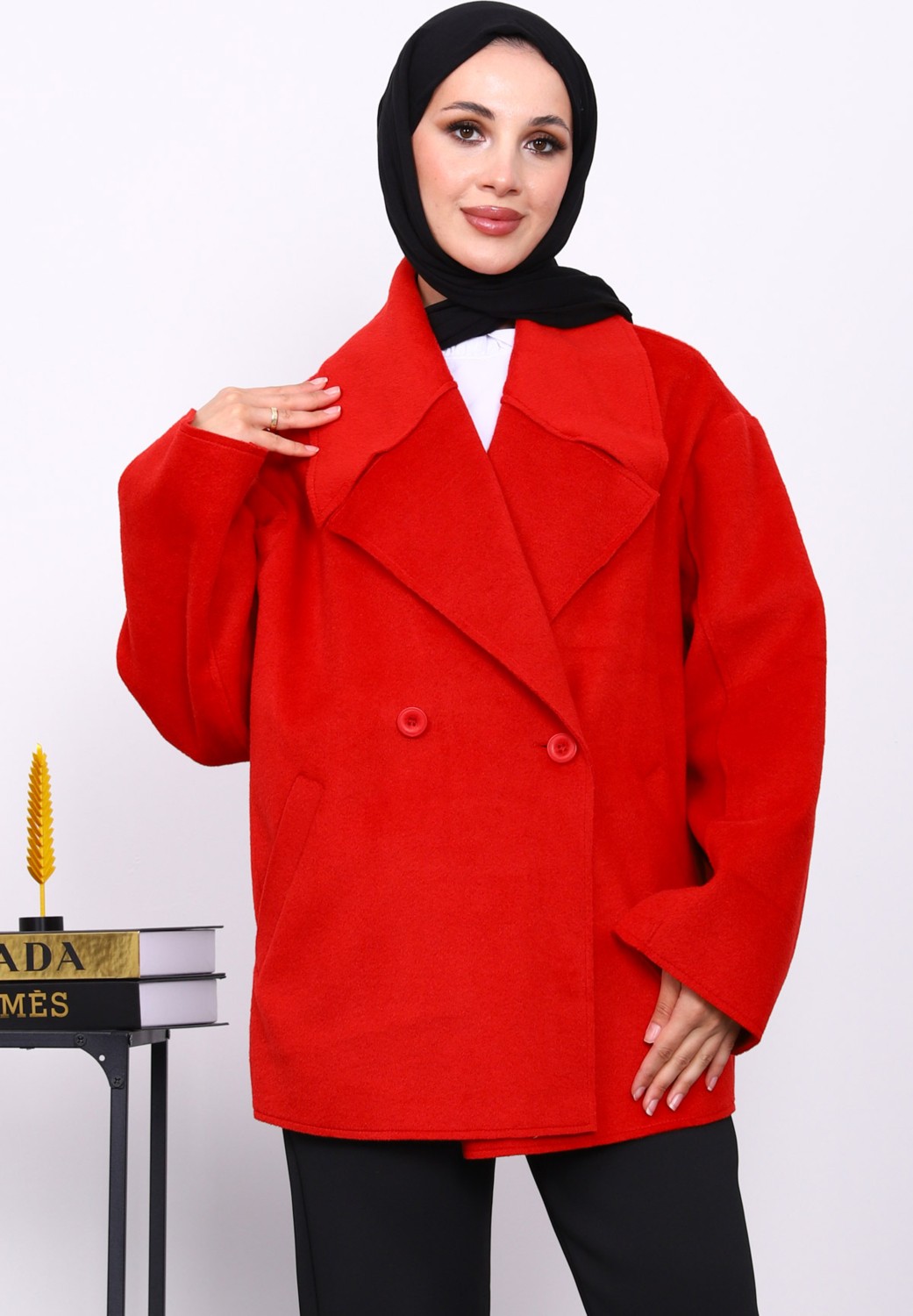İmaj Butik Bej Çift Cepli Düğmeli Kaşe Ceket