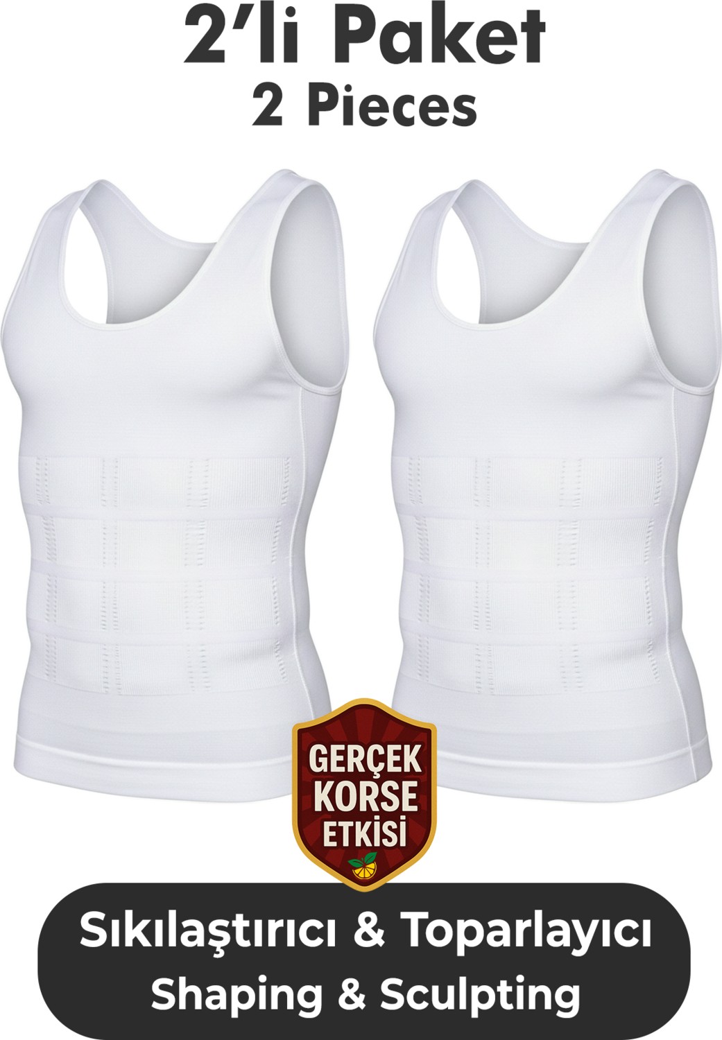 Elilom Erkek Korse Atlet 2’li Paket, Bel, Göğüs ve Göbek Toparlayıcı, Destekleyici ve Sıkılaştırıcı Beyaz