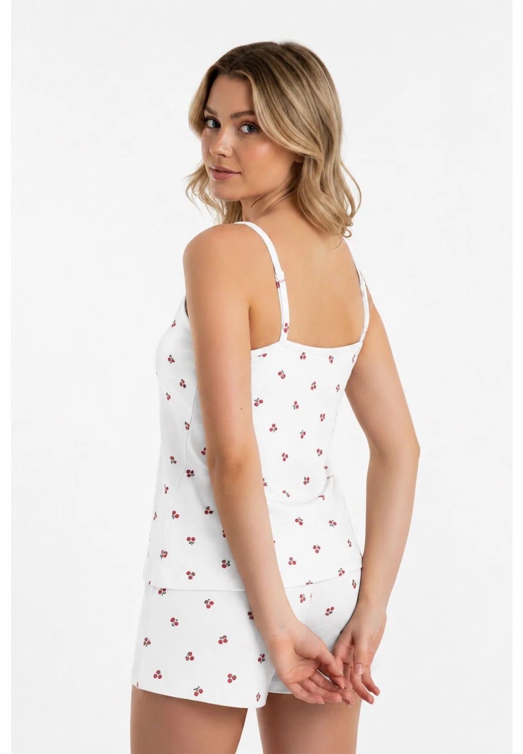 Kompedan Kadın Ip Askılı Yumuşak Dokulu Çiçek Desenli Şortlu Pijama Takım | Mint 70111-142 görsel 8