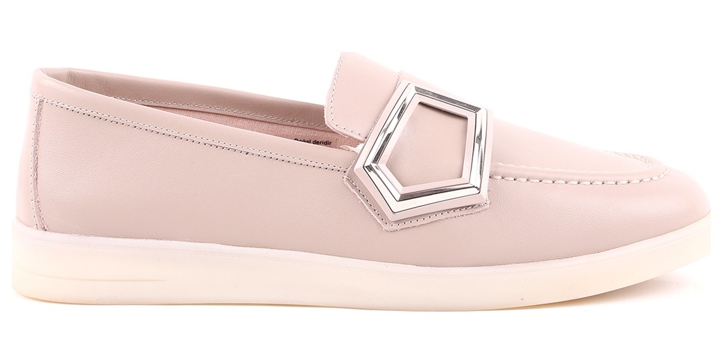 Libero L039.8712 Hakiki Deri Geometrik Metal Toka Detaylı Esnek Taban Kadın Comfort Casual Loafer Ayakkabı görsel 6