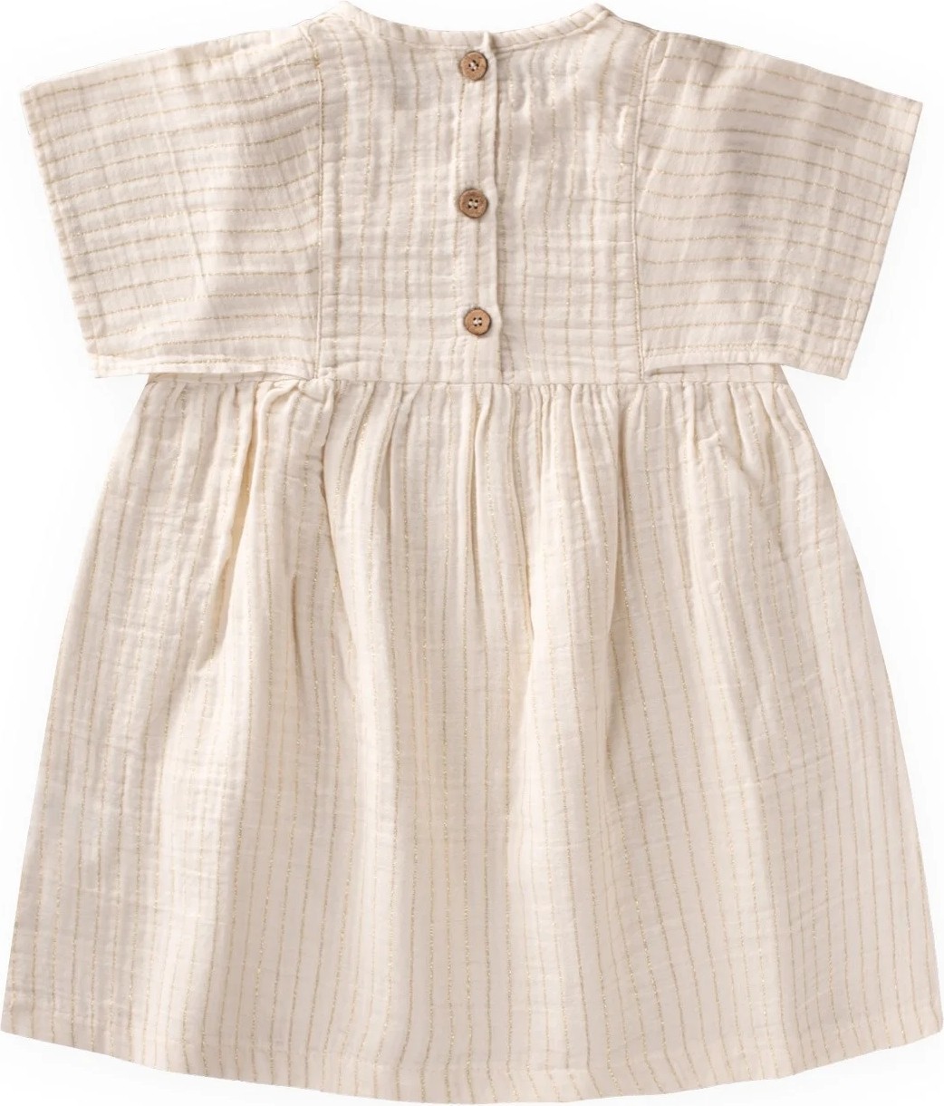 Cigit Müslin Simli Çizgili Elbise 1-8 Yaş Naturel görsel 3