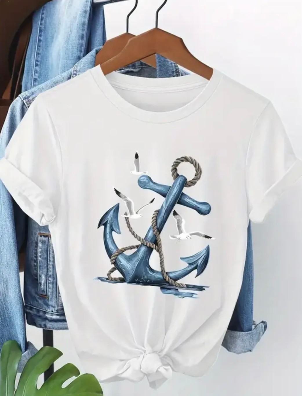 Punix Büyük Beden Özel Seri Mavi Çapa Baskılı %100 Pamuk Oversize Battal Kadın Marin T-Shirt
