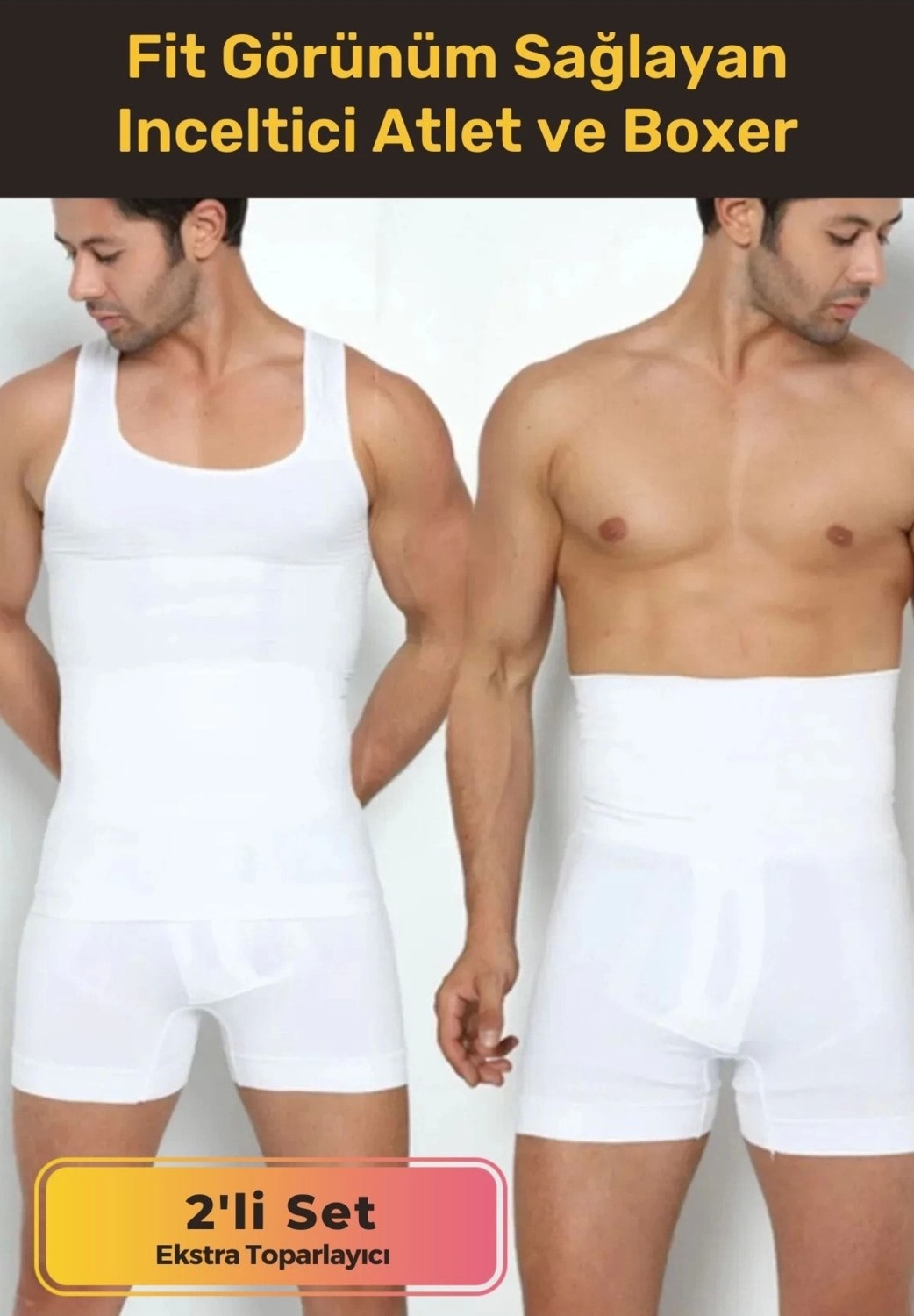 Fantazer Özel Üretim Fit Görünüm Sağlayan Inceltici Rahat Atlet ve Boxer Inceltici Erkek Korse 2'li Set