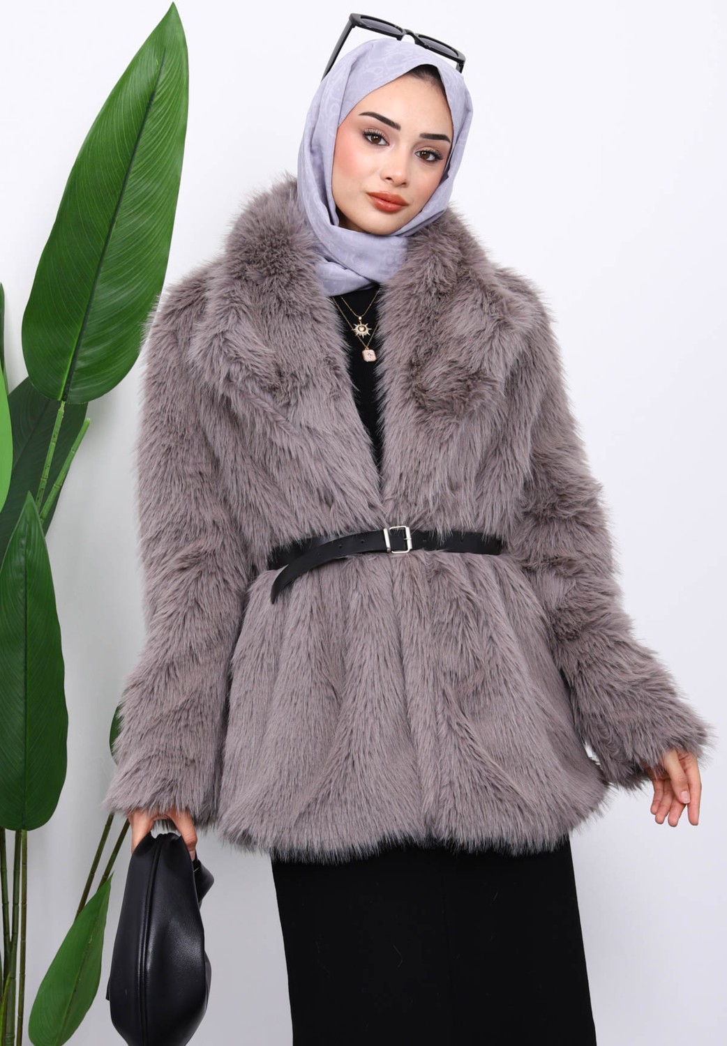 İmaj Butik Taş Kemerli Kısa Kürk Kaban