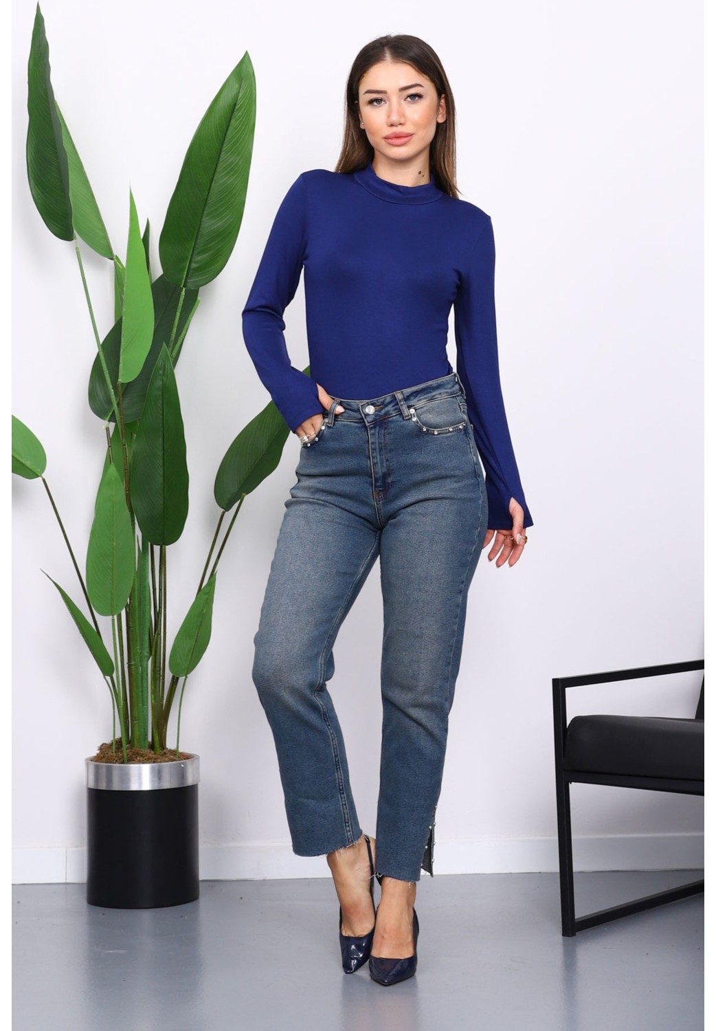 İmaj Butik Kahverengi Parmak Geçme Detaylı Body görsel 2
