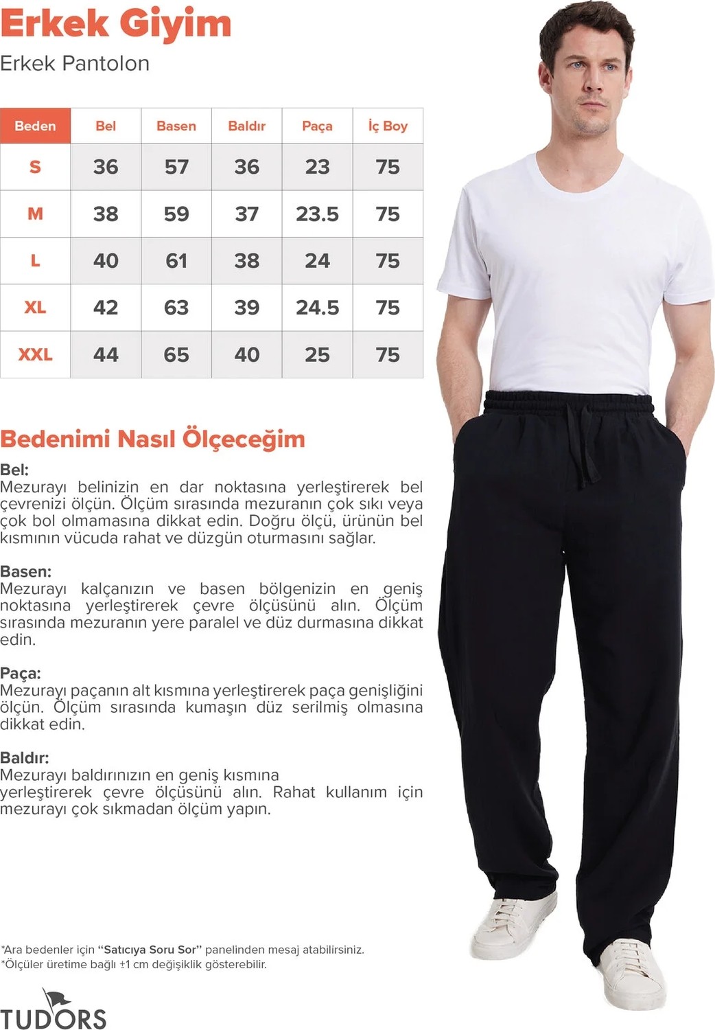 Tudors Erkek Baggy Fit Geniş Kesim %100 Pamuk Beli Lastikli Yandan Cepli Müslin Siyah Düz Pantolon görsel 3