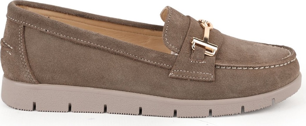 Libero L076.5604-6 Hakiki Süet Deri Gold Metal Tokalı Kalın Tırtıklı Esnek Eva Taban Kadın Comfort Loafer görsel 2