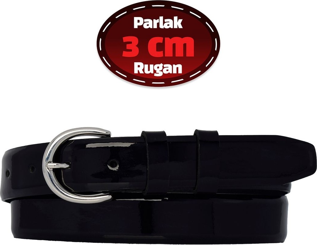 GoDeri %100 Hakiki Deri, 3 cm Siyah Rugan Klasik Kadın Kemeri, Business, Iş Kadını, Kumaş, Takım KEMERI-R01
