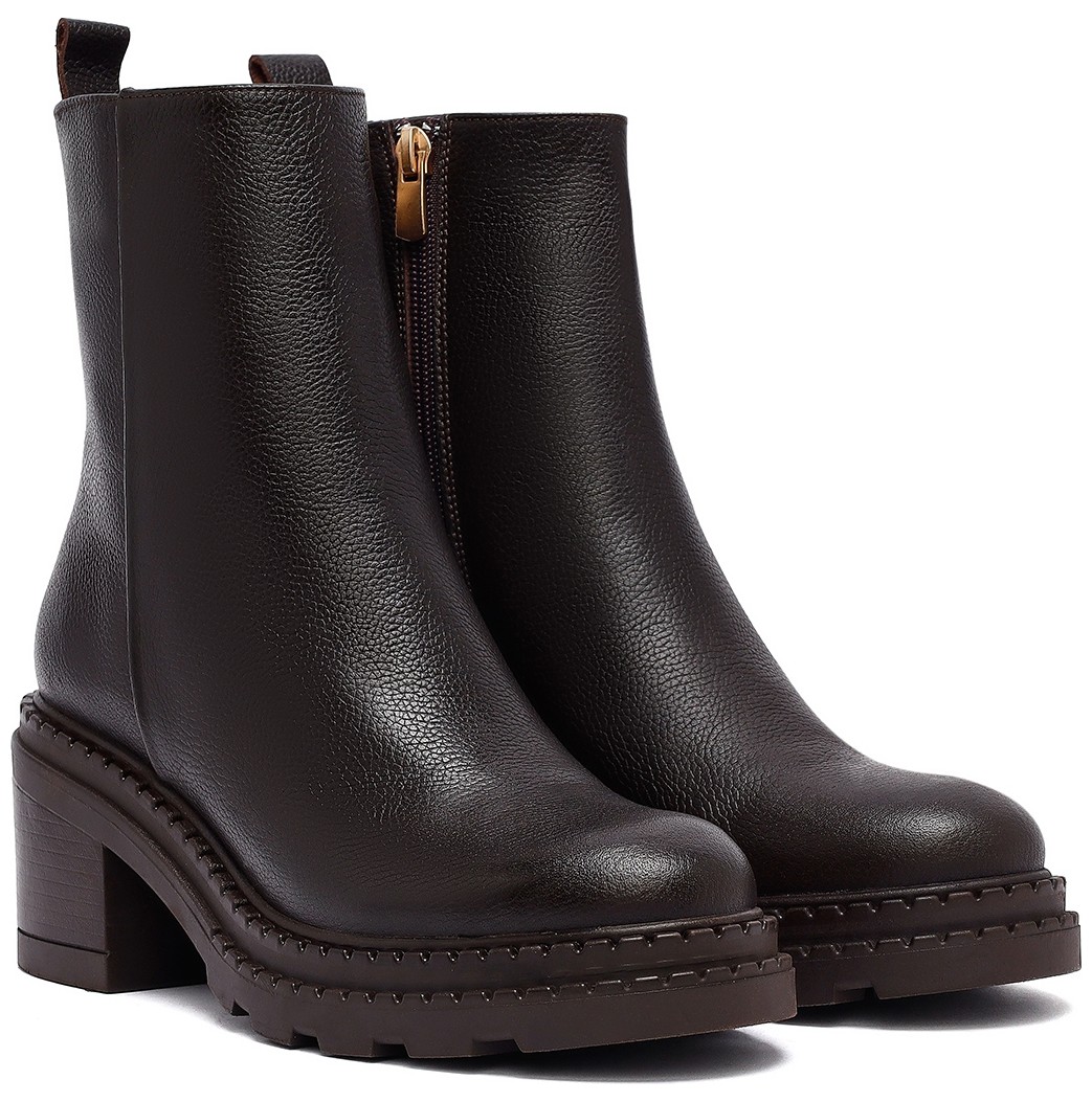 Derimod Kadın Siyah Fermuarlı Kalın Topuklu Deri Bot WF180020DF görsel 2