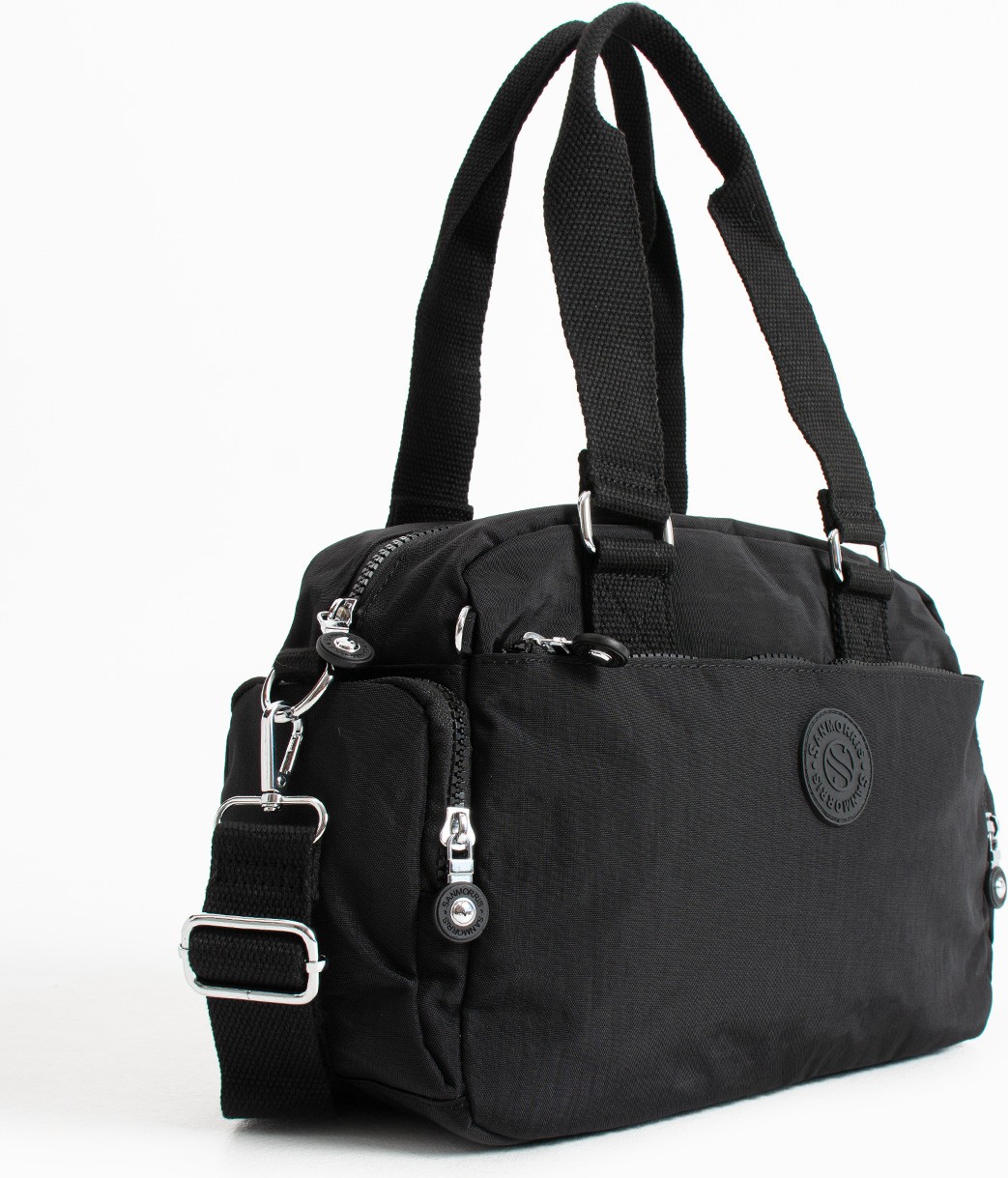 Sanmorris Unisex Krinkıl Kumaş Omuz ve Çapraz Askılı Siyah Renkli Çanta görsel 2
