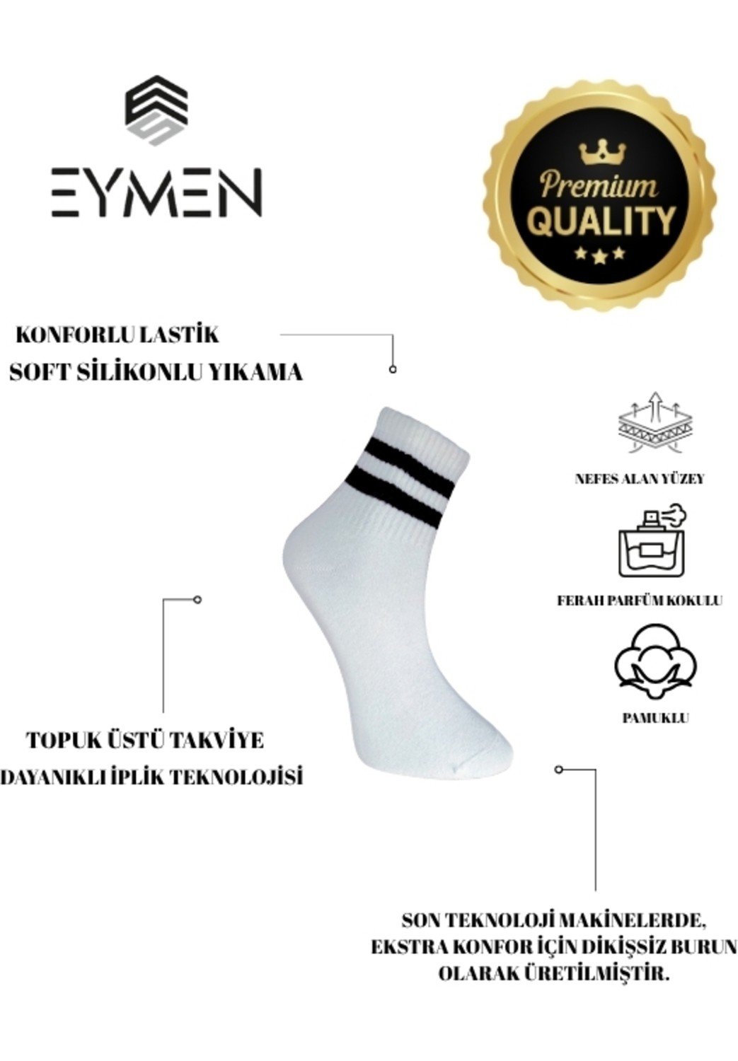 Eymen Socks 6'lı Ekonomik Kısa Kolej Çemberli Tenis Çorabı Gri - Erkek Kadın Için Uygun görsel 3