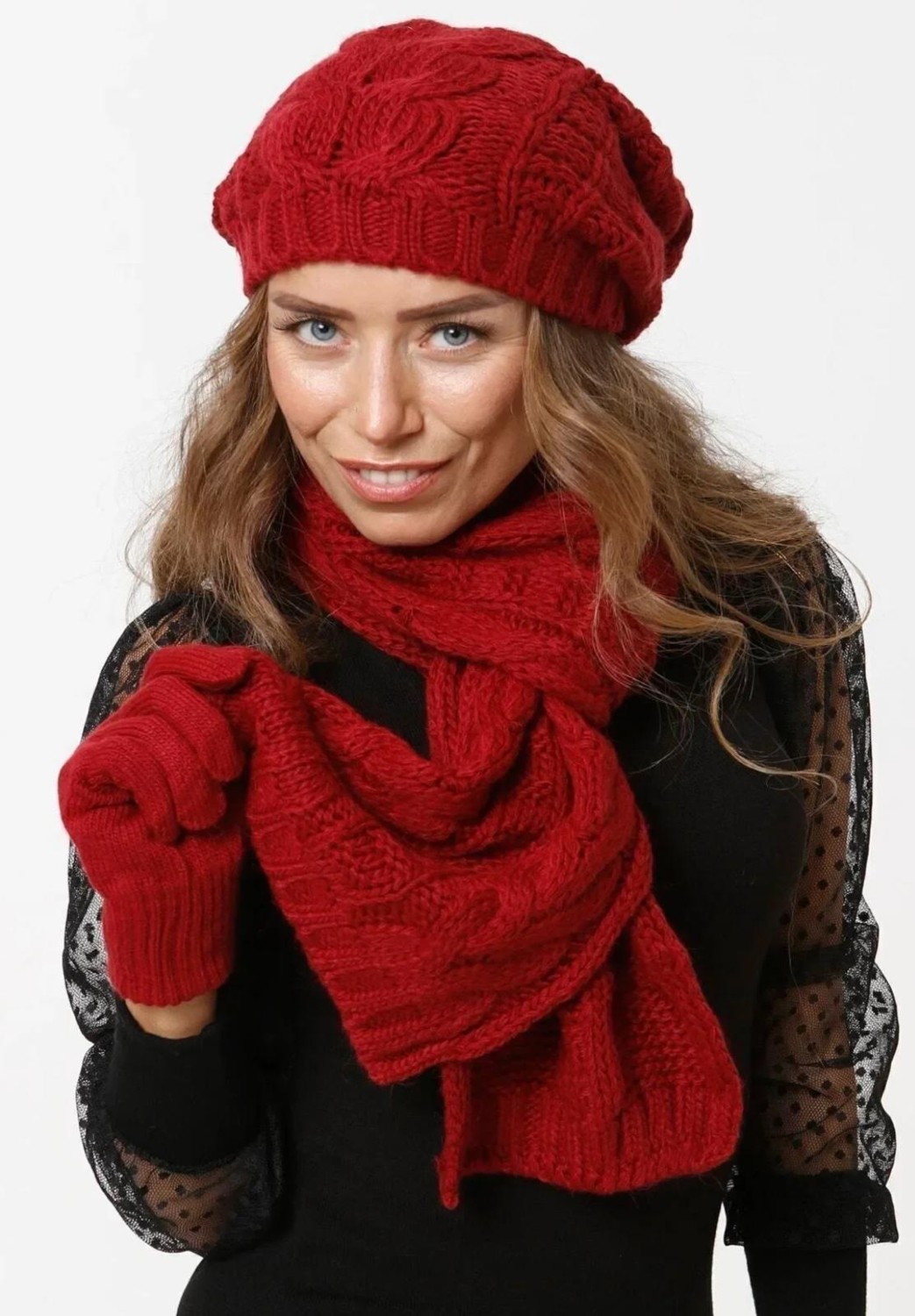 Wearflawless Kadın Kışlık 3'lü Set Atkı, Bere ve Eldiven Takımı