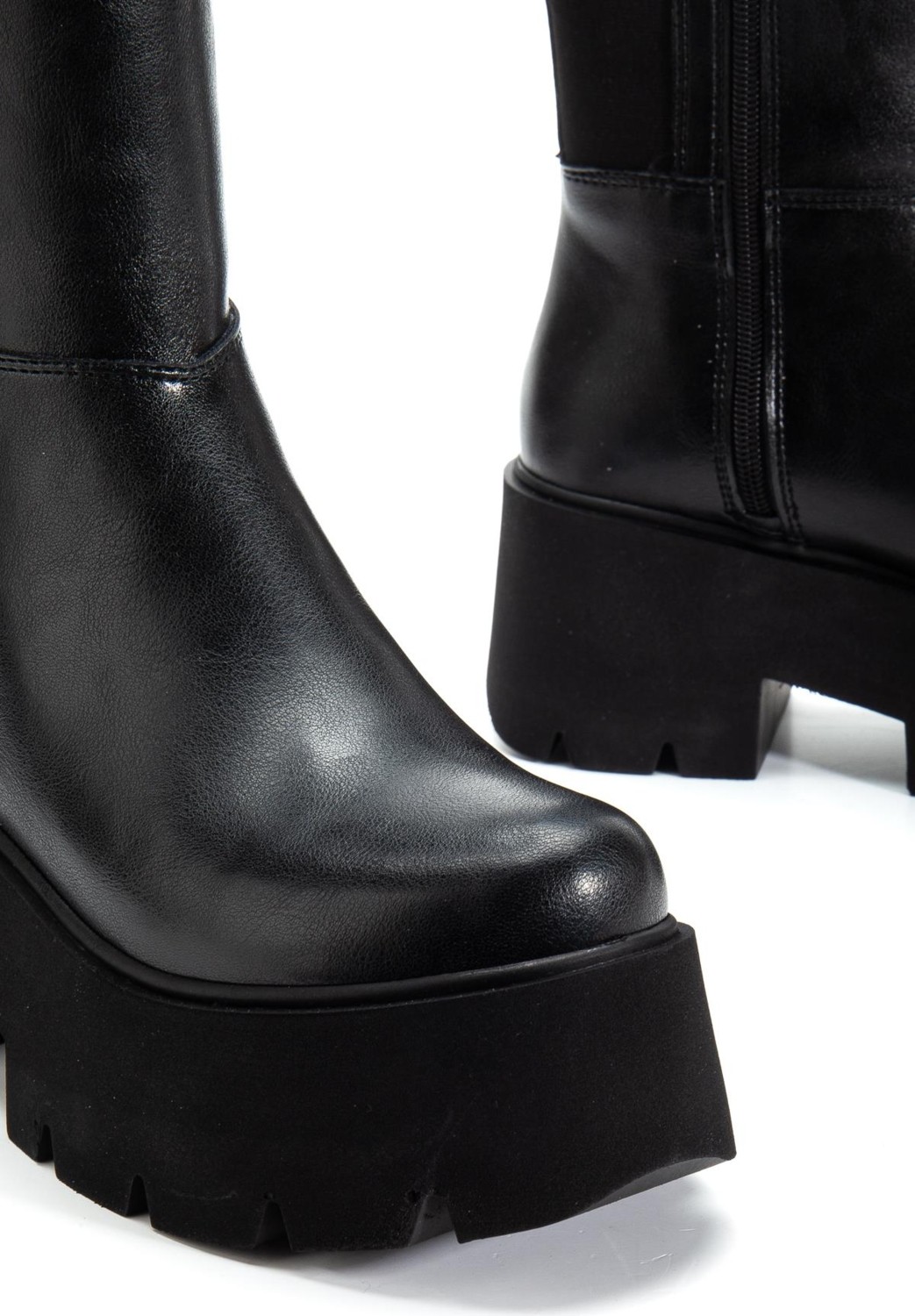 Suins Shoes Suins Henna Model Platform Kadın Siyah Arkası Lastikli Çizme görsel 4