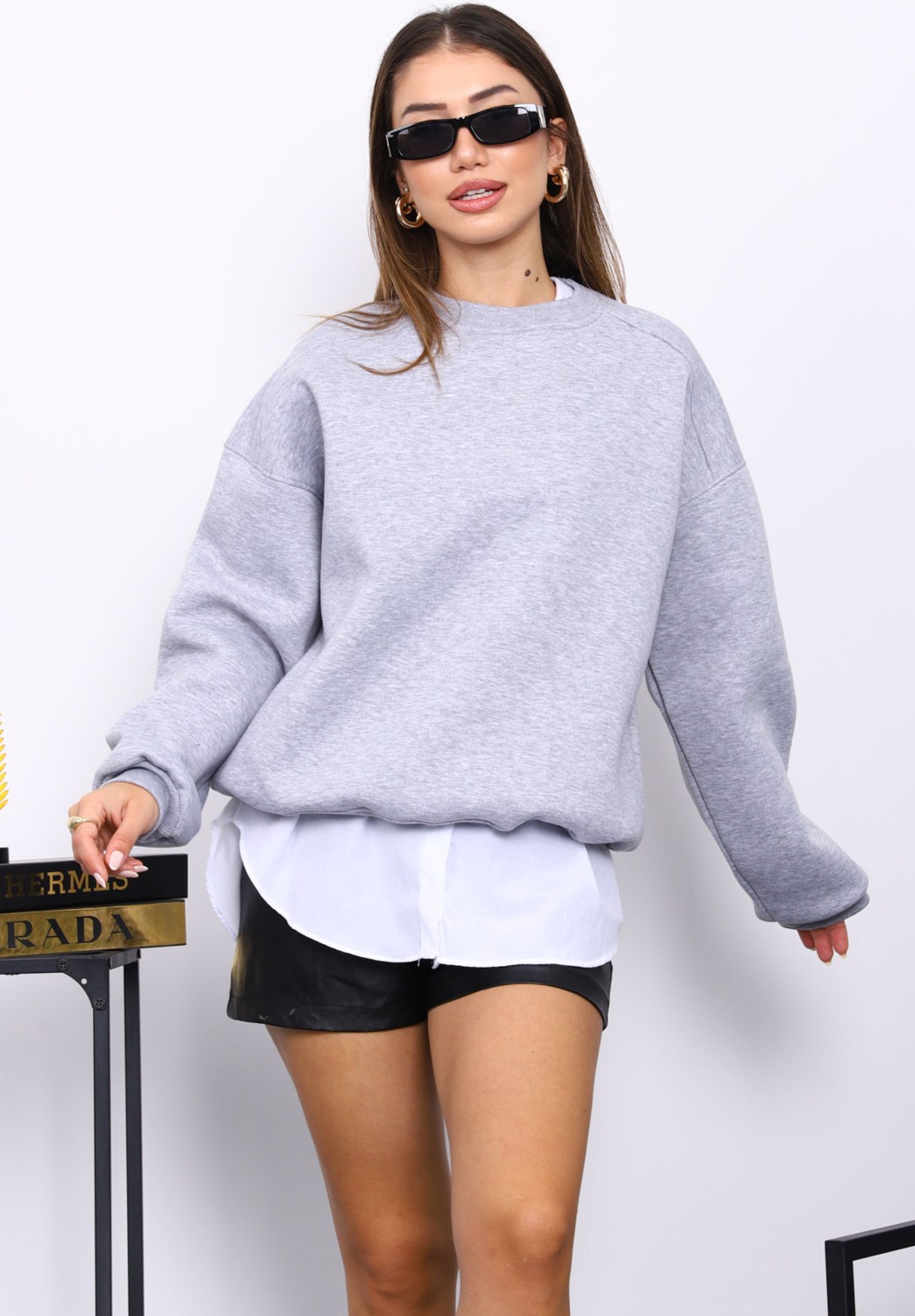 İmaj Butik Gri Bisiklert Yaka Üç İplik Sweat
