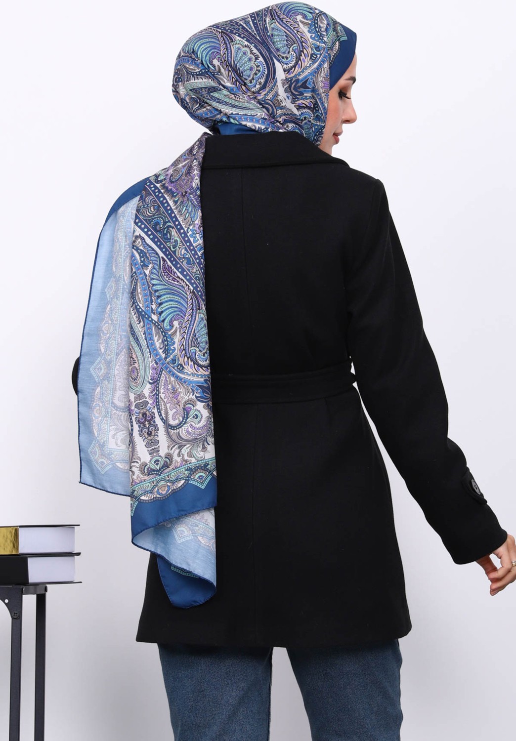 İmaj Butik Siyah Kruvaze Yaka Çift Düğmeli Kaşe Kaban görsel 8