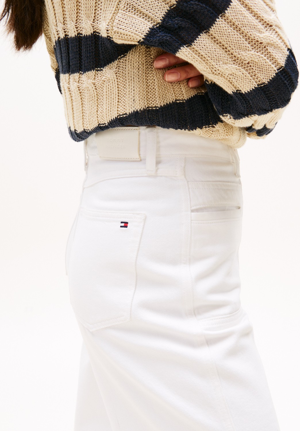 Tommy Hilfiger Yüksek Bel Dar Paça Straight Beyaz Kadın Denim Pantolon WW0WW45677YBR görsel 3