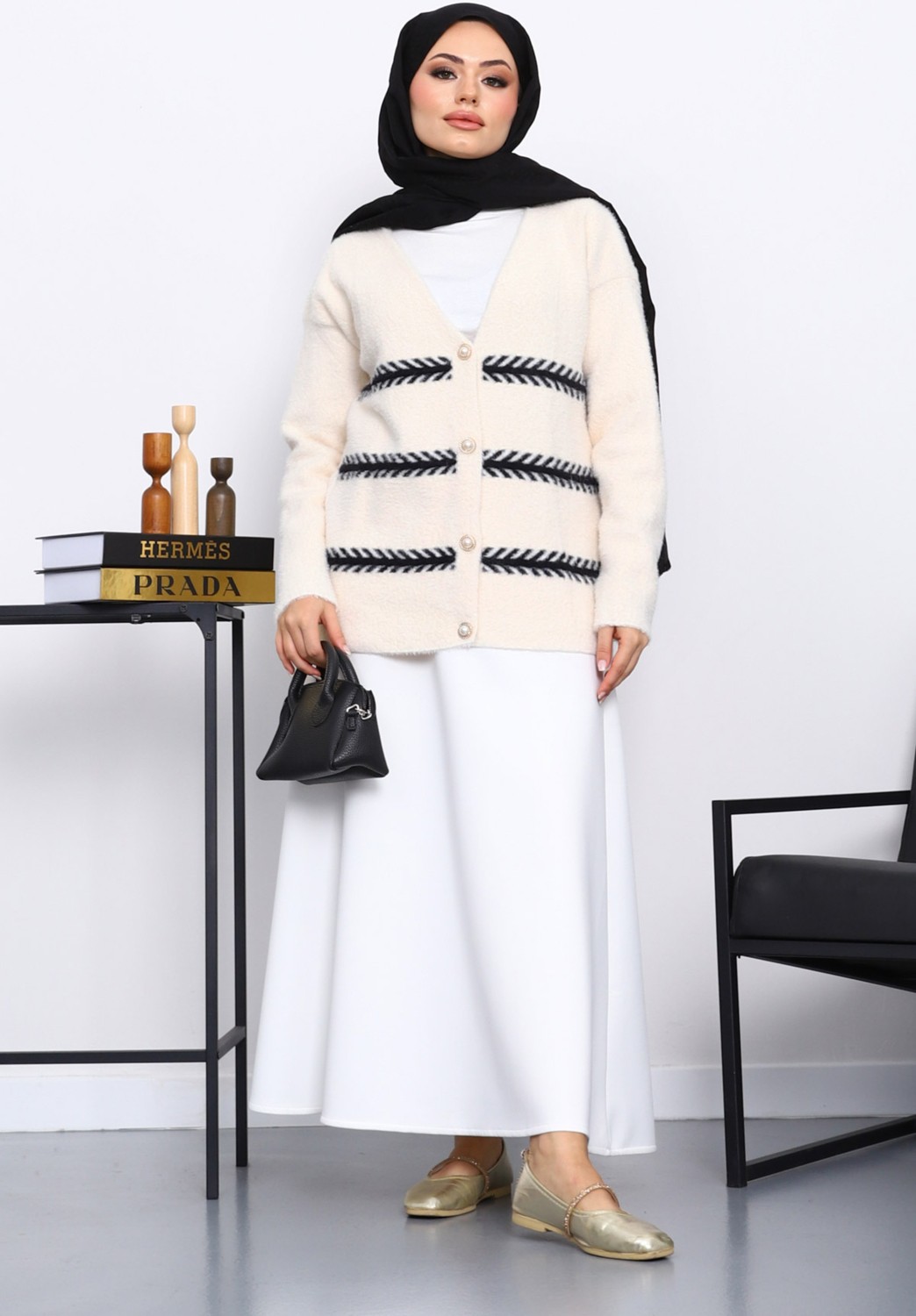 İmaj Butik Krem V Yaka Angora Yumoş Hırka görsel 6