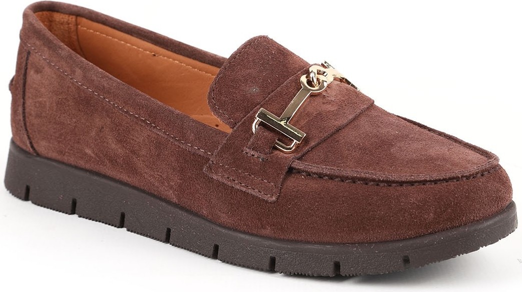 Libero L076.5604-6 Hakiki Süet Deri Gold Metal Tokalı Kalın Tırtıklı Esnek Eva Taban Kadın Comfort Loafer görsel 5