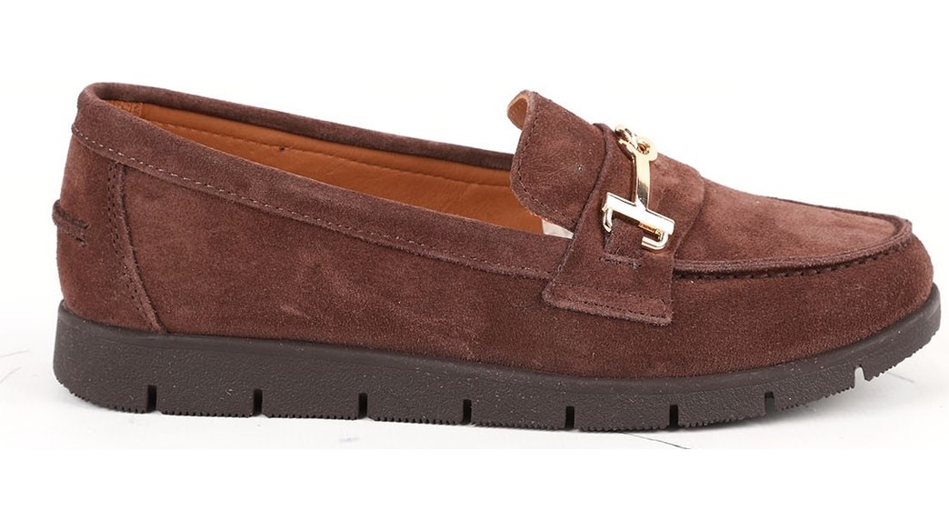 Libero L076.5604-6 Hakiki Süet Deri Gold Metal Tokalı Kalın Tırtıklı Esnek Eva Taban Kadın Comfort Loafer görsel 6