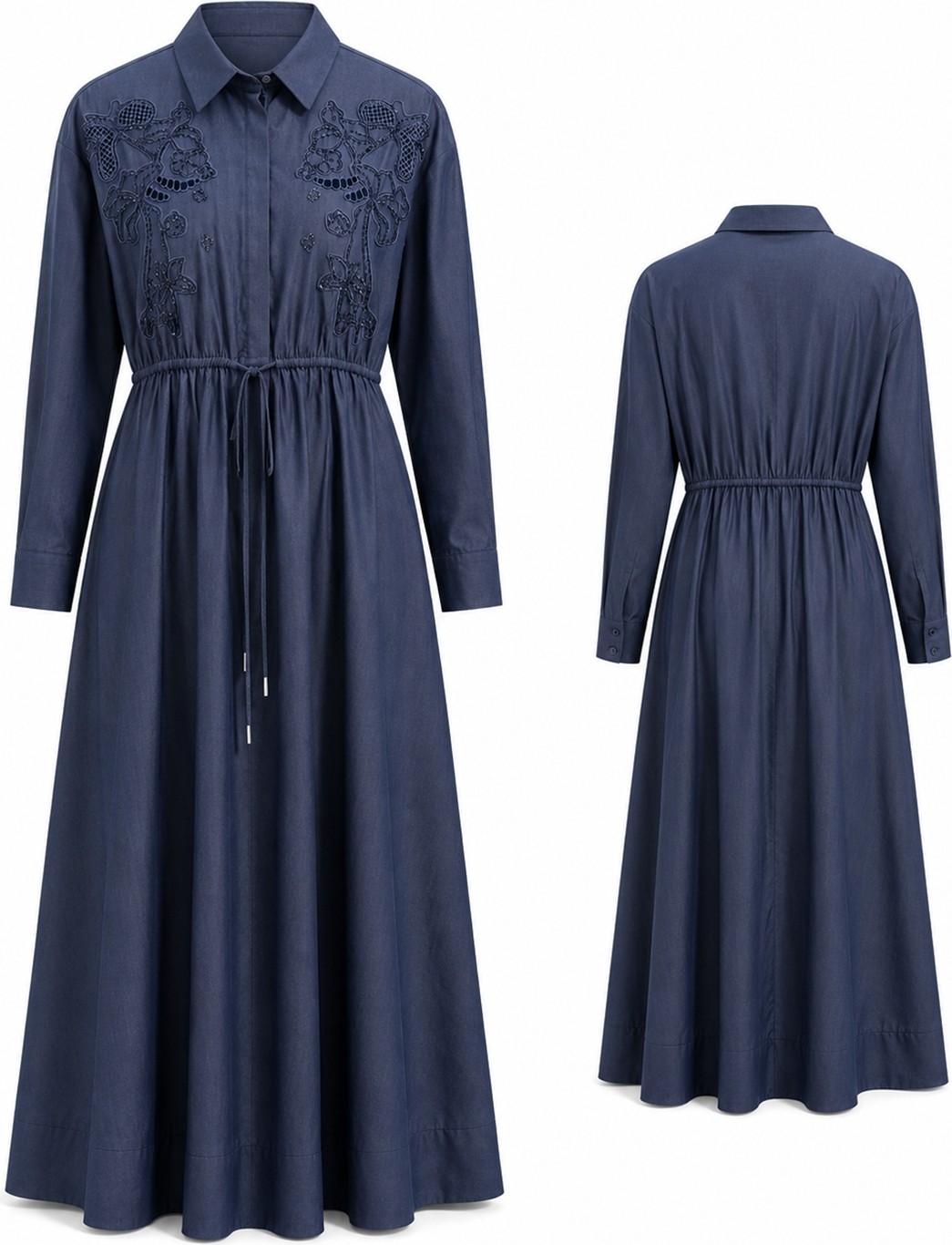 Missemramiss Ivory From Dress Nakışlı Elbise 5210 Denim görsel 2