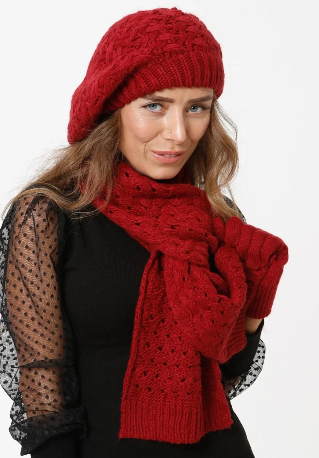 Wearflawless Kadın Kışlık 3'lü Set Atkı, Bere ve Eldiven Takımı