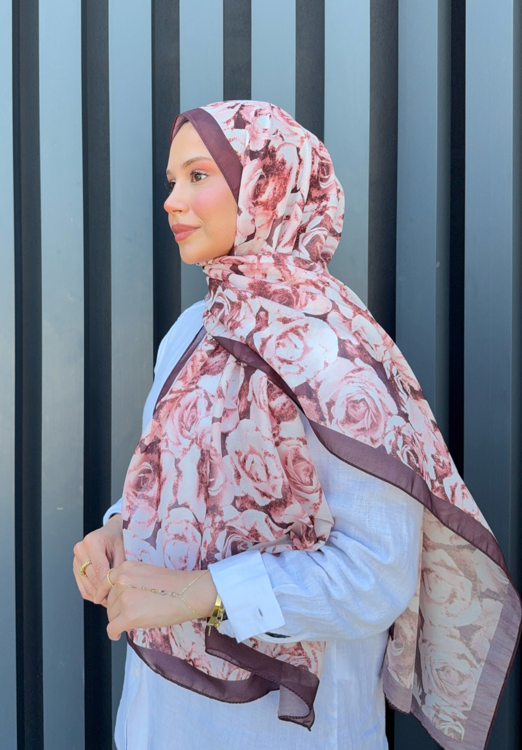 Mira İpek Retro Desenli Pamuk Şal Ebru Serisi Pembe Degrade PS51
