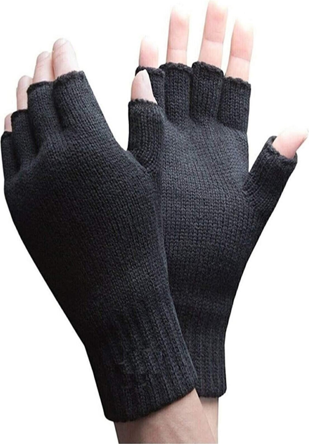 Marsilyan Yarım Parmak Kesik Siyah Eldiven Unisex 1 Çift Sıcak Tutan Yün Kışlık Kadın Erkek