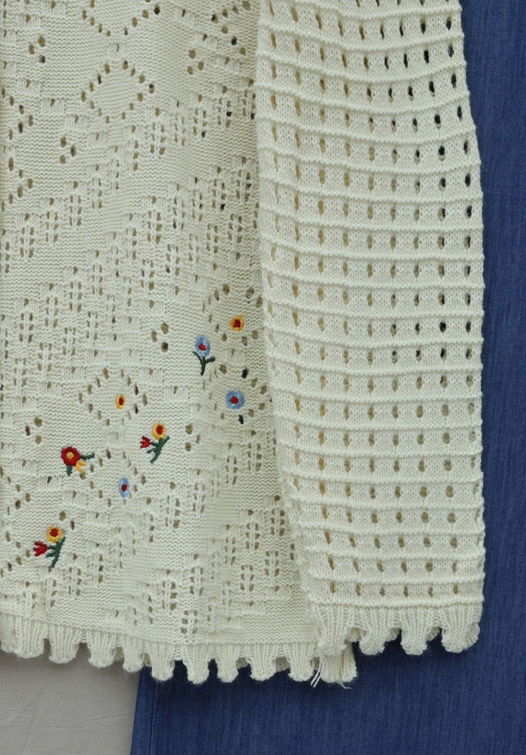 Moda Morfo Çiçek Nakışlı Ajurlu Triko Hırka -Krem görsel 5
